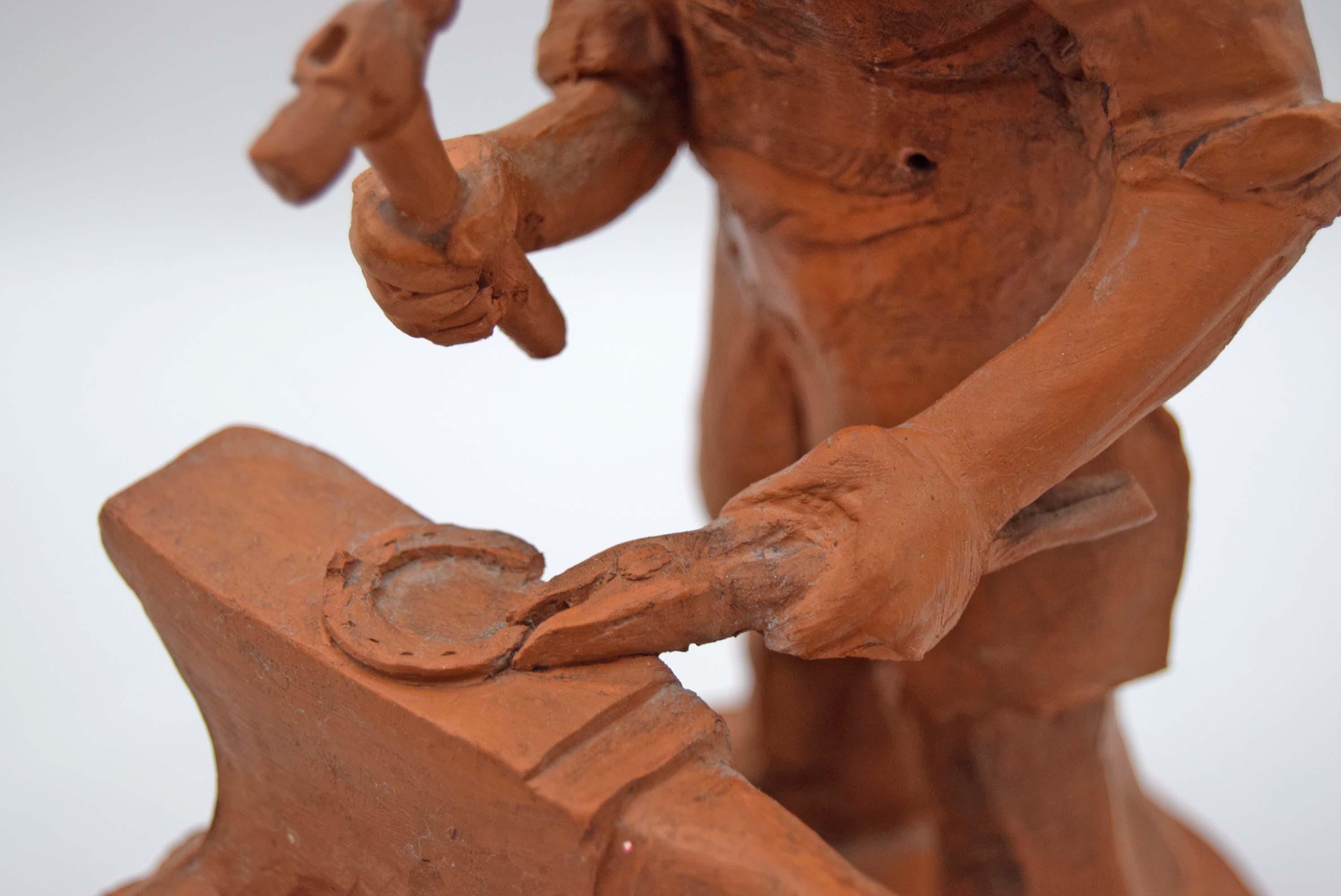 Vintage 1980 Terracotta 'Blacksmith' Figurine â€“ by Sculptor Leslie Fishleigh