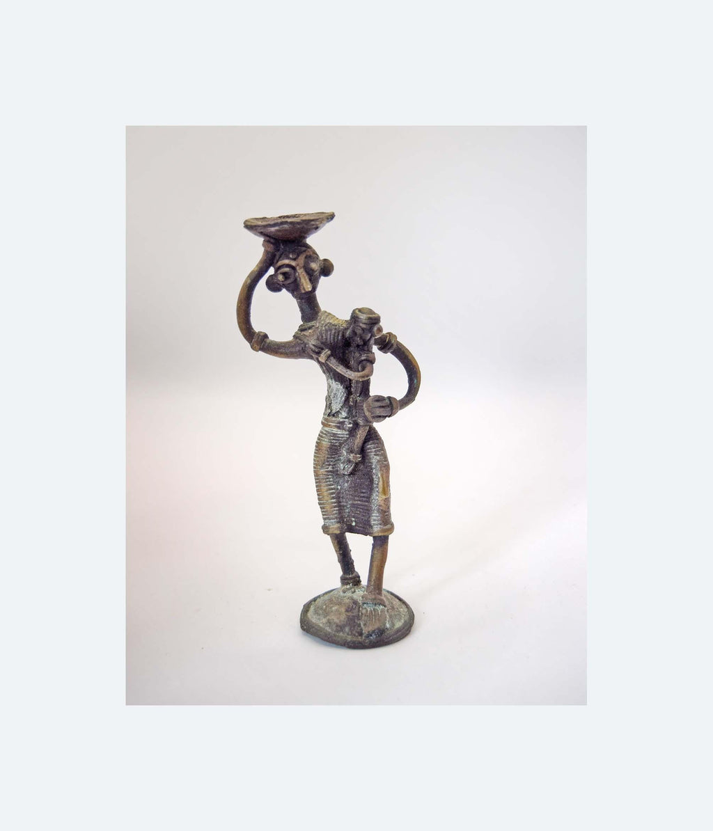 Dhokra Bronze Mother & Child Statue | Bastar Tribal Art