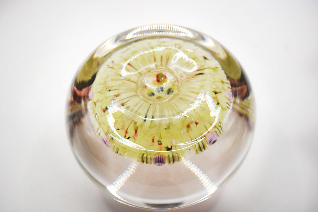 Scottish Strathearn Millefiori 8 Spoke Cartwheel Latticino Glass Paperweight c1970s