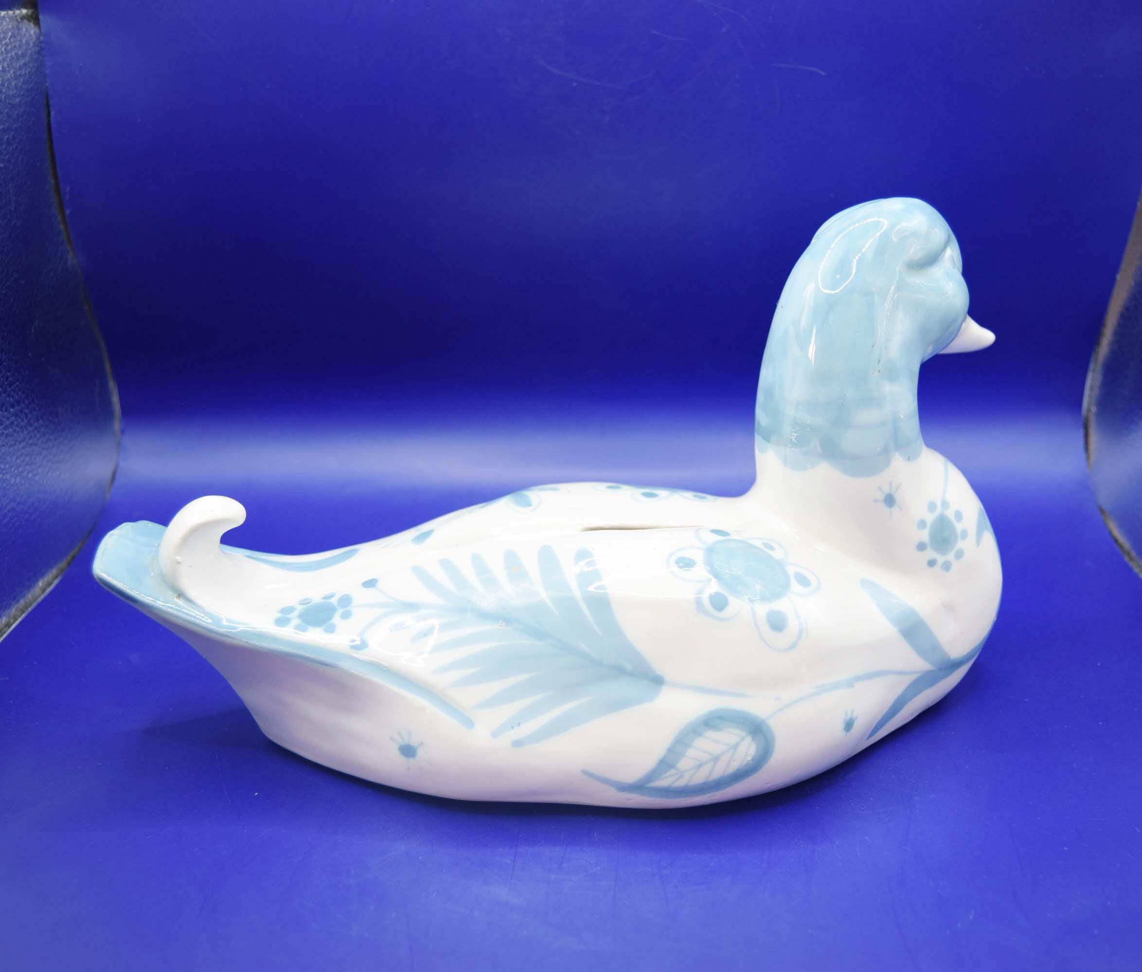 David Sharp, Rye - Teal Blue And White Duck Collectable Money Box | 1980s | Piggy Bank