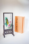 Chinese Reverse Glass Painted Table Screen with stand and Case