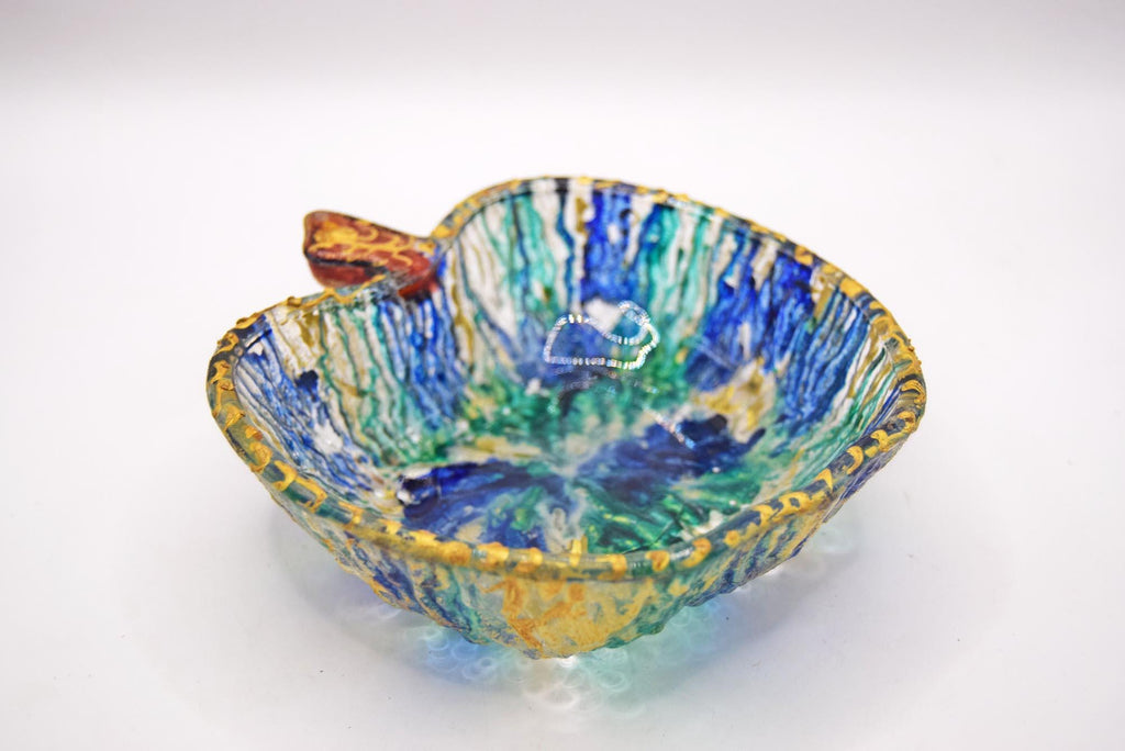 Vintage Italian Art Glass Apple Trinket Dish: Blue & Green Studio Glass