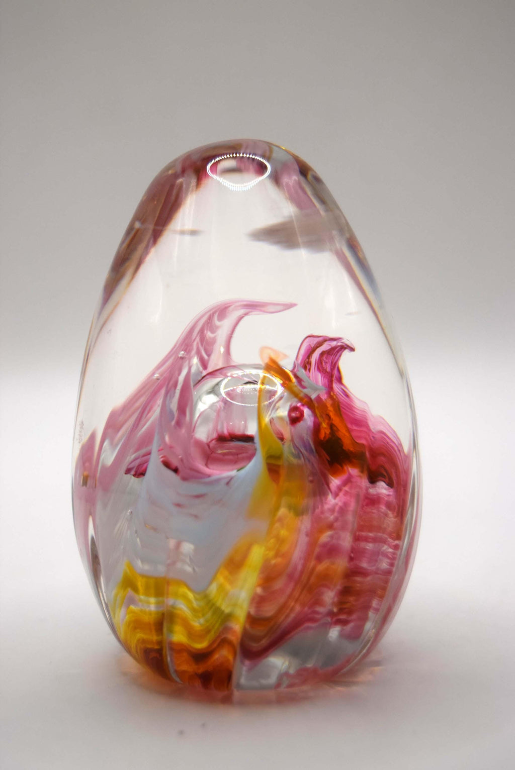 Pretty Vintage Selkirk Art Glass Paperweight Swirl Pink Grey Ribbed Scotland