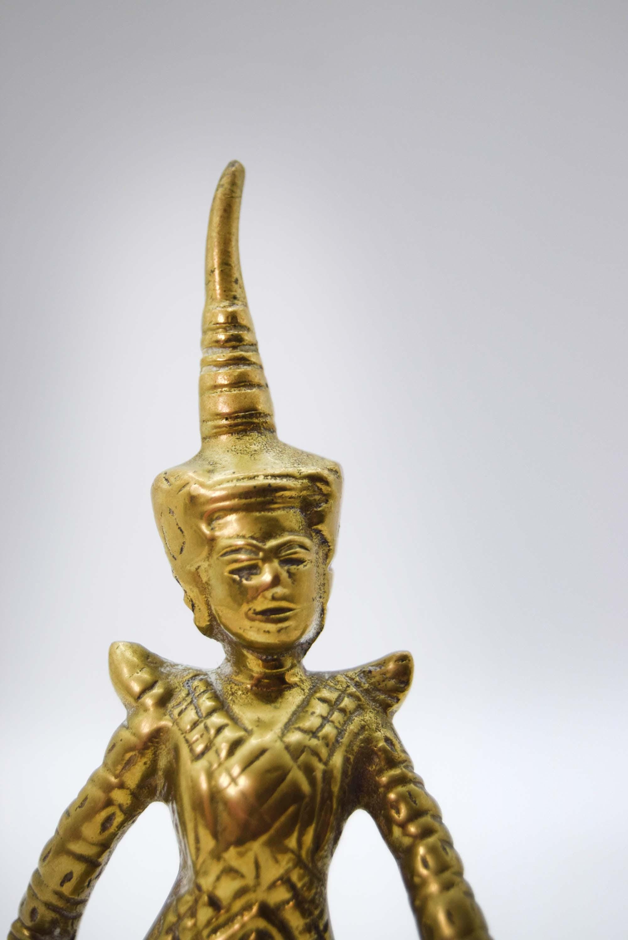 Vintage Solid Brass Siam Thai Temple Traditional Khon Dancer 4.5"