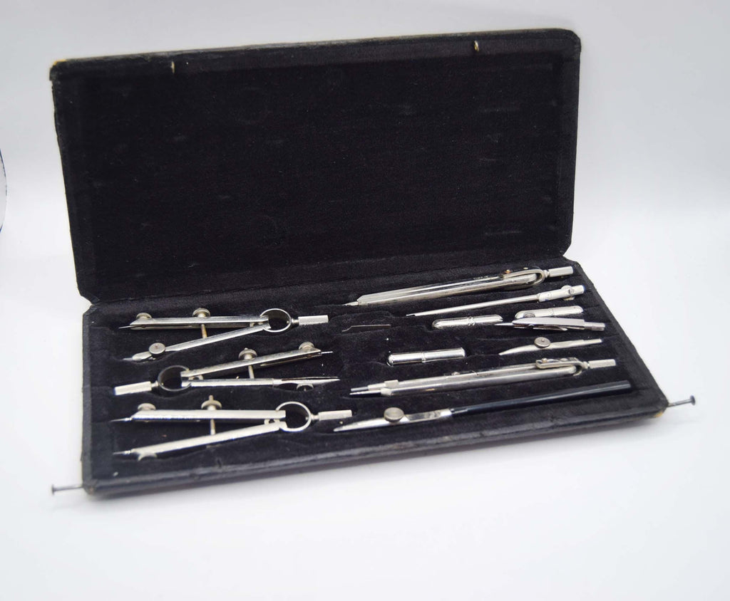 Antique Anker COMPLETE Drawing Instrument Set - Precision Compass Technical Draughtsman c1940s