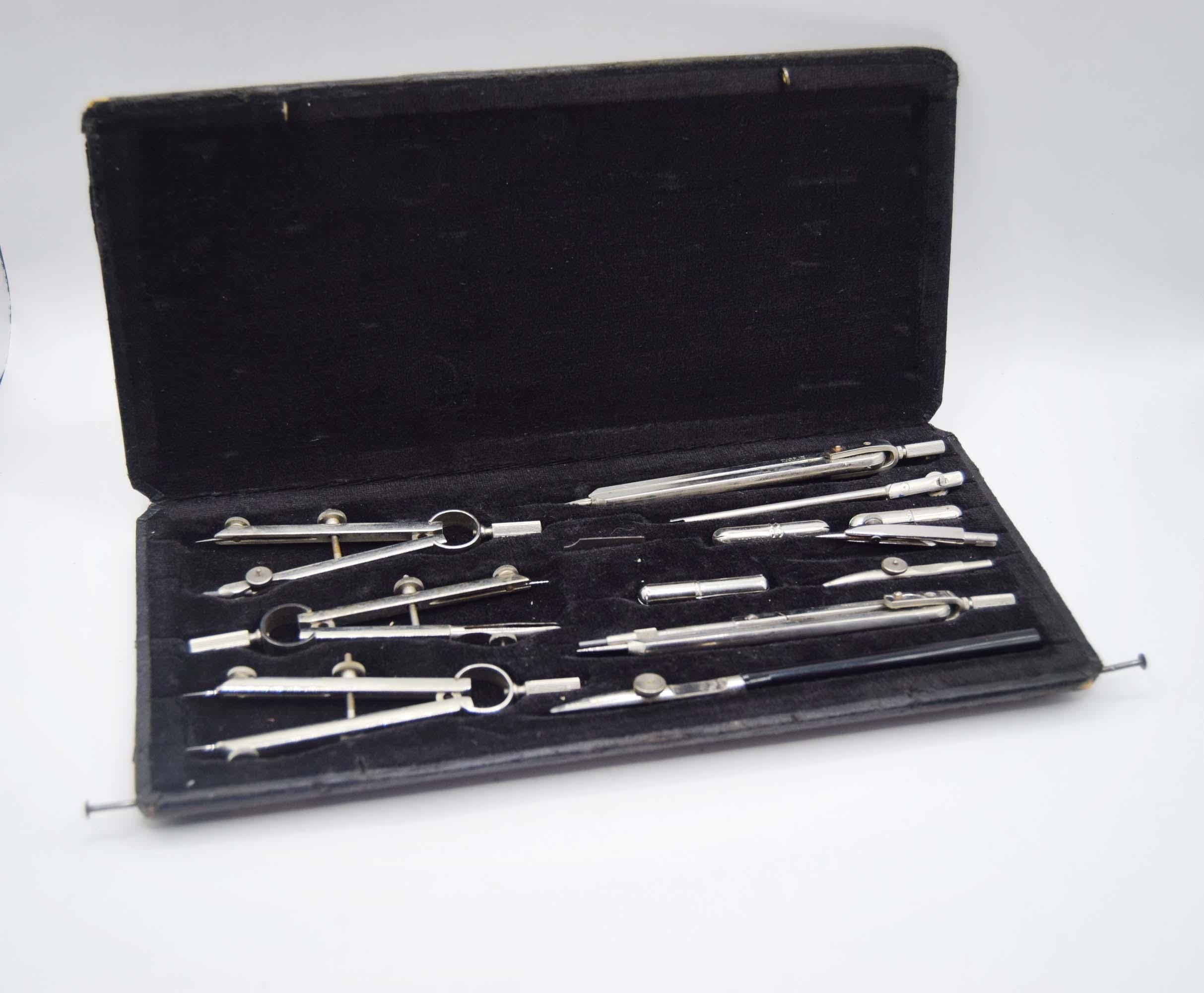 Antique Anker COMPLETE Drawing Instrument Set - Precision Compass Technical Draughtsman c1940s