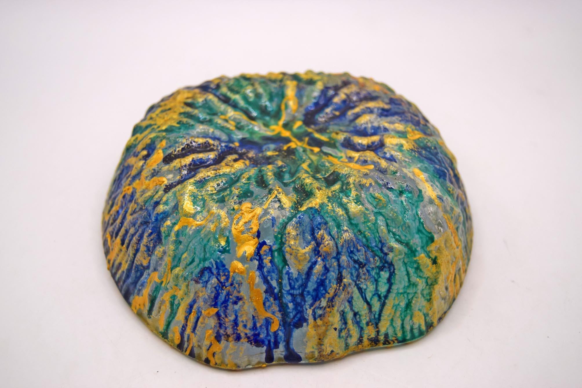 Vintage Italian Art Glass Apple Trinket Dish: Blue & Green Studio Glass