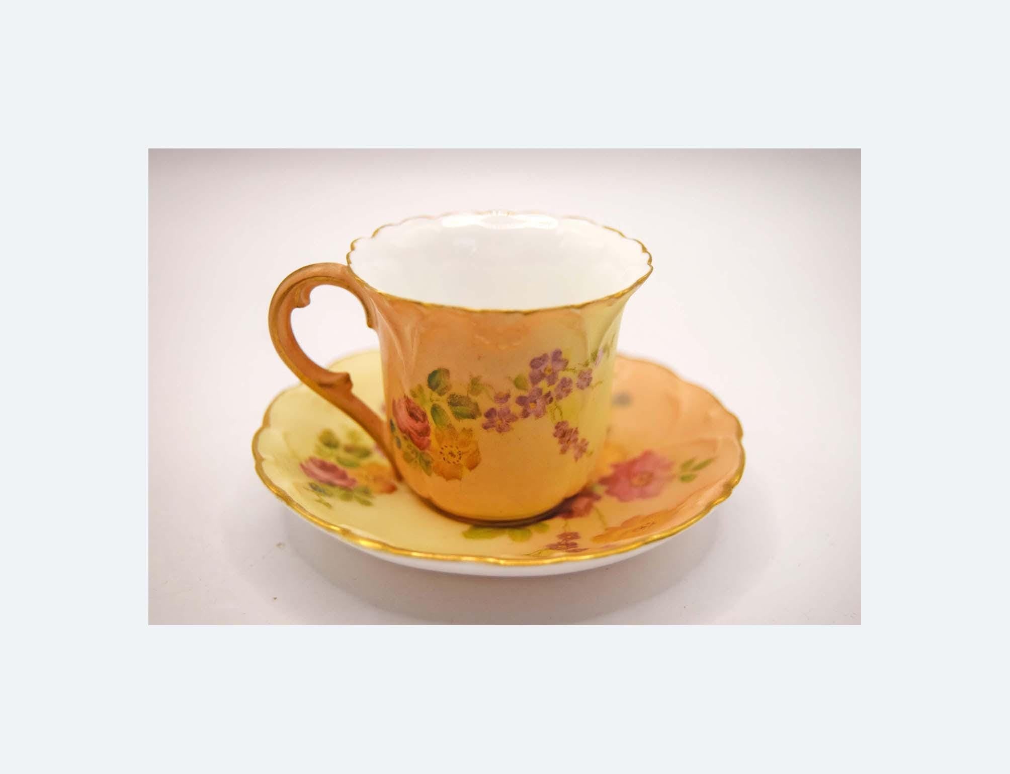 MINT 1901 Royal Worcester Miniature Teacup & Saucer - Blush Ivory -RN 234574