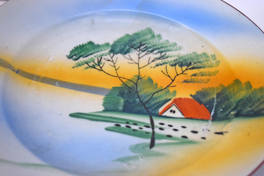 3 x Japanese Plates - House by the Lake - Tea Side Plate - Handpainted 7.25" diameter 1930s