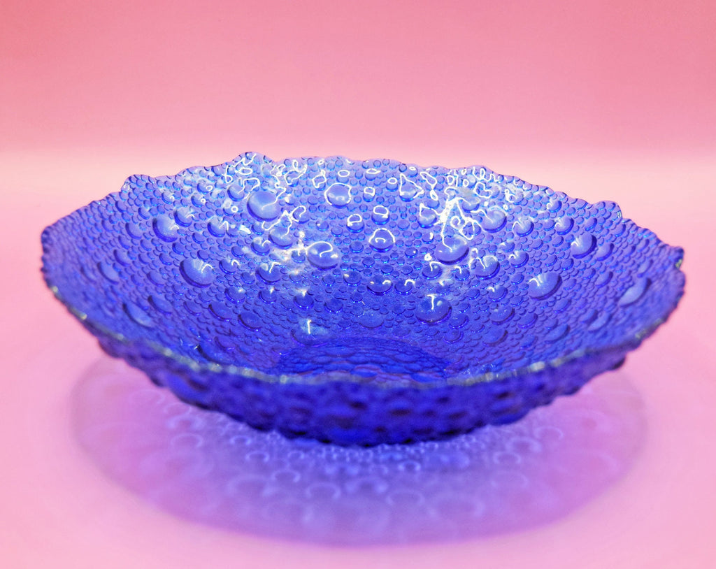 Vintage Bubbled Glass Bowl Sklo Union Cobalt Blue Pavel Panek