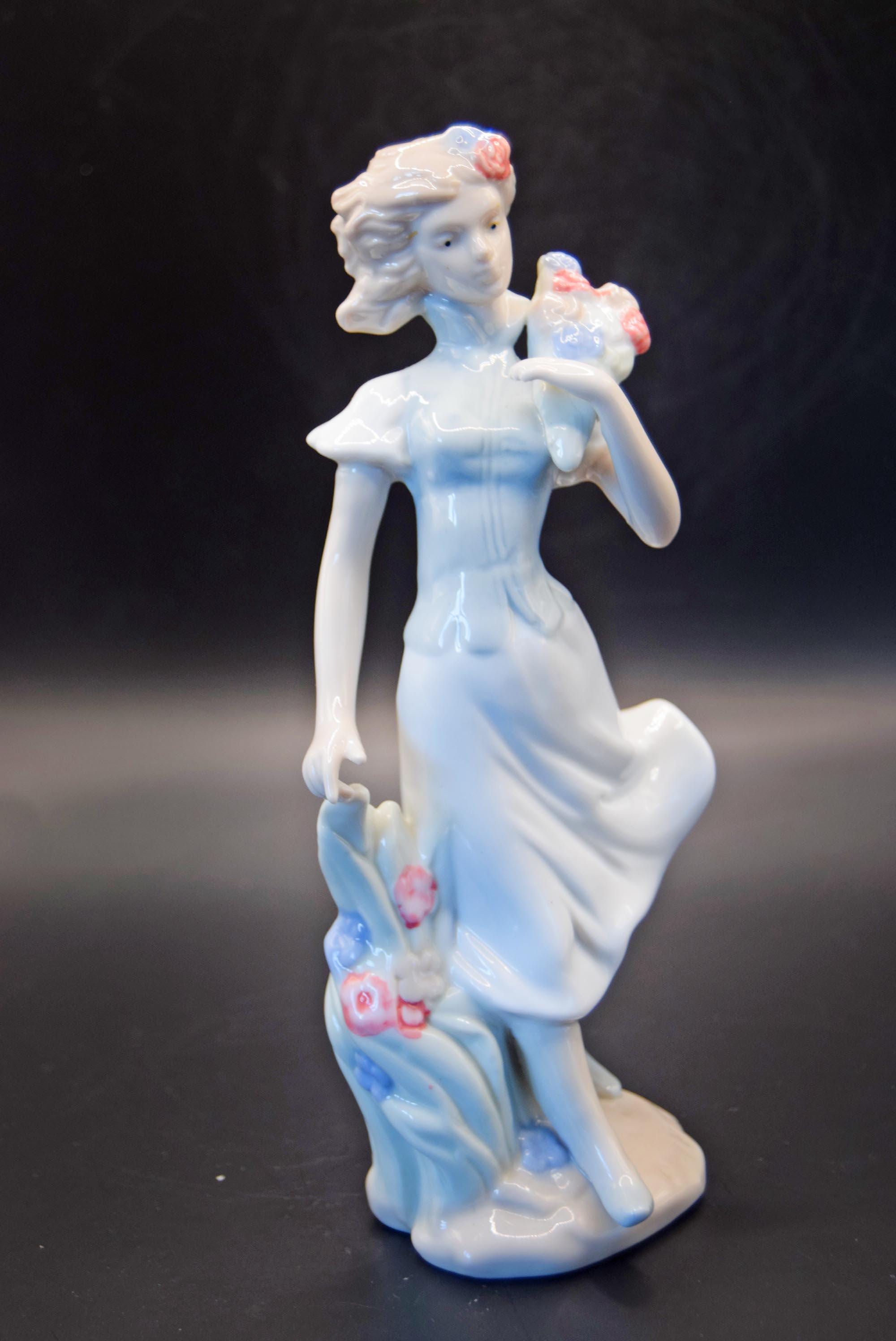 Porcelain Primavera Figurine Of a Girl with a Bouquet of Flowers, Crown Mark