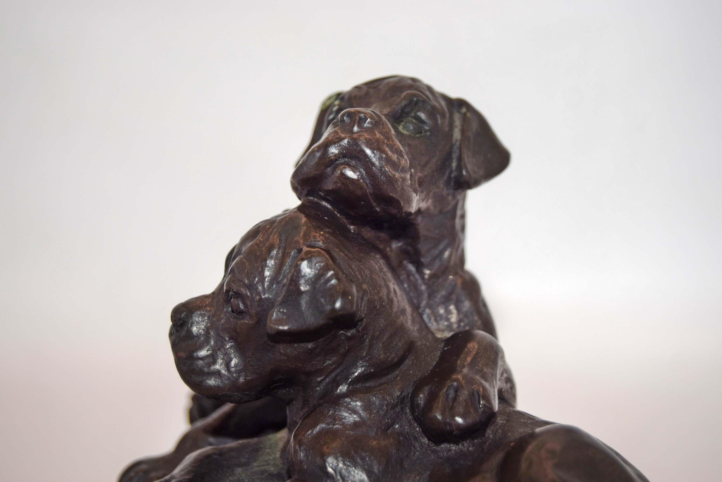 2 Boxer Dog Puppies Figurine by Heredities, Scotland. Cold Cast Bronze Resin M18107