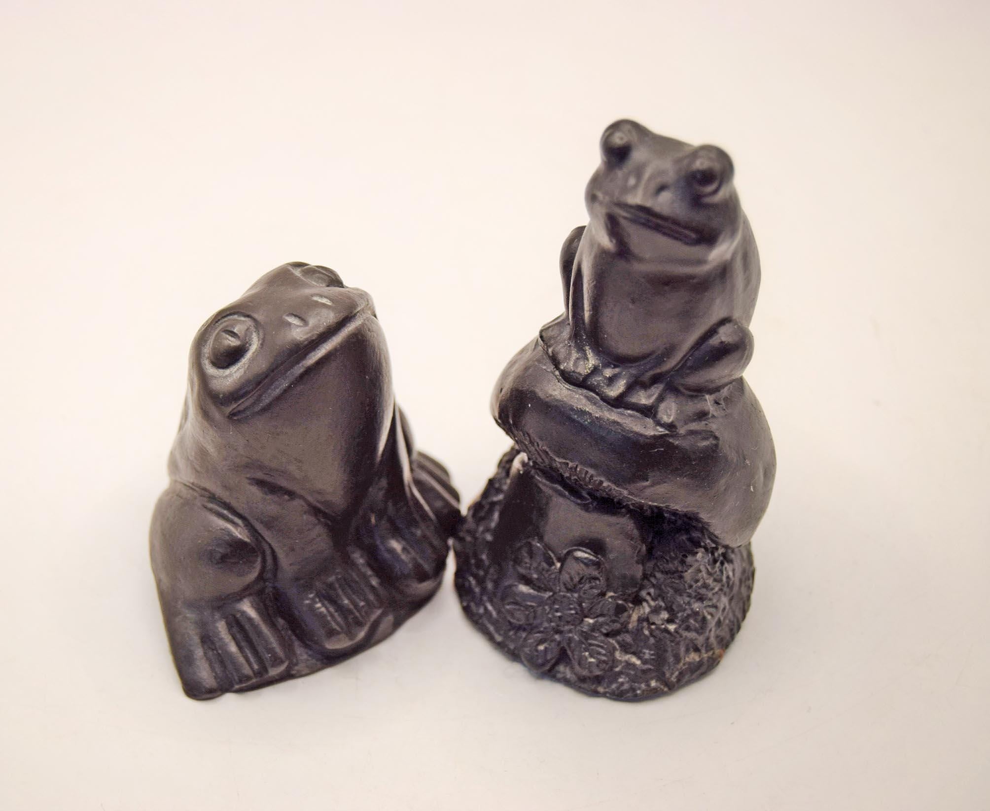 2 Slate Frog Figurines Made From 500 Million Years Old Slate by Celtic Castings Frog on Mushroom 