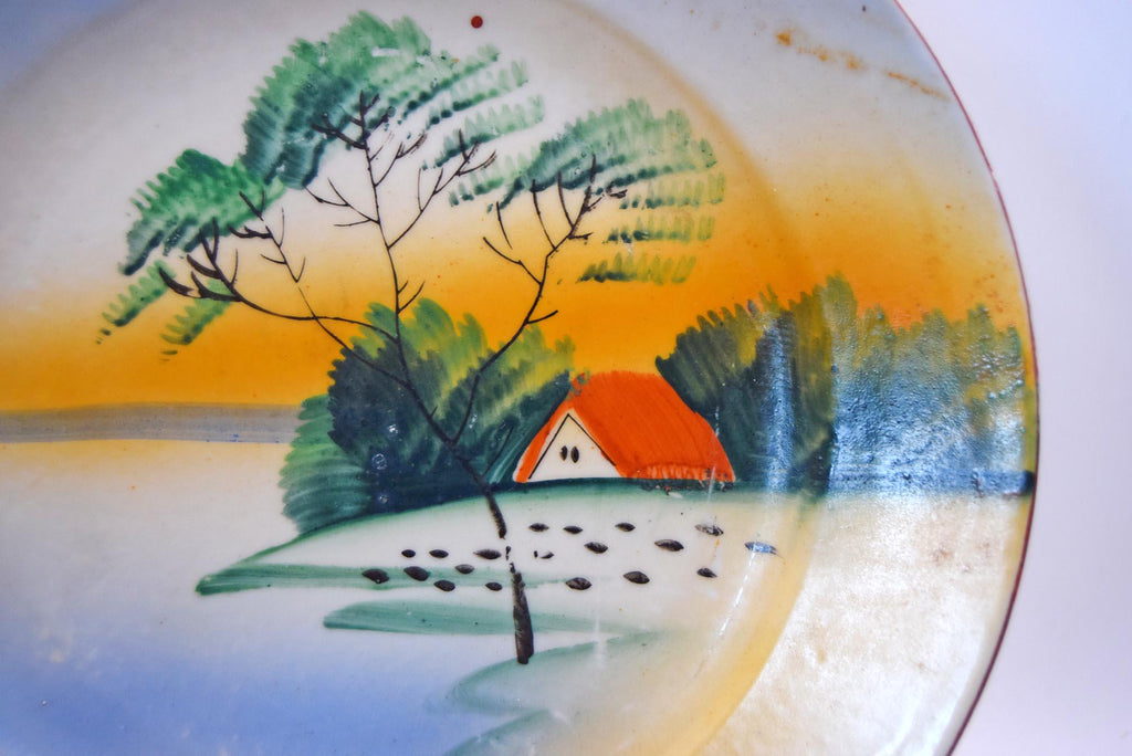3 x Japanese Plates - House by the Lake - Tea Side Plate - Handpainted 7.25" diameter 1930s