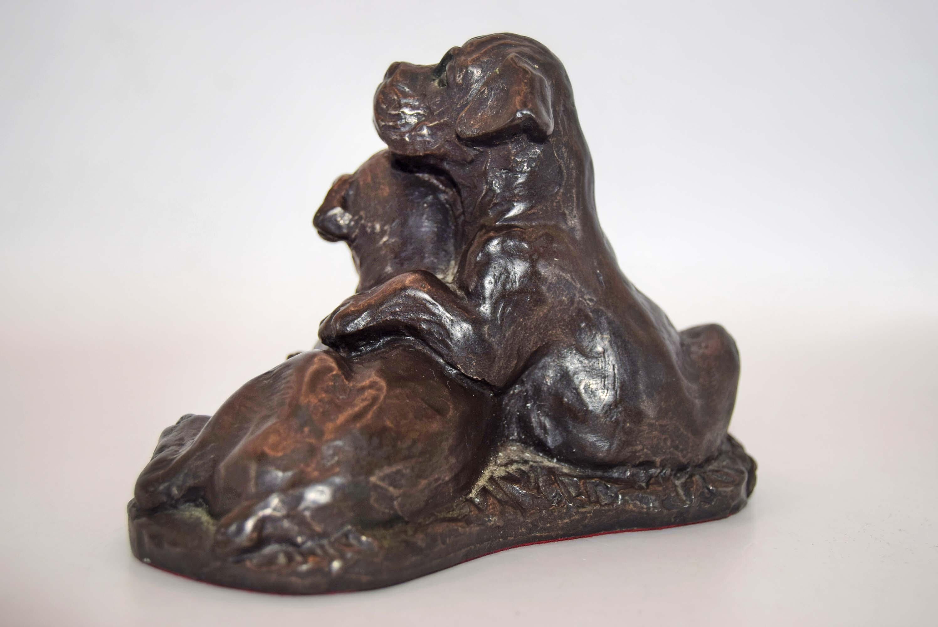 2 Boxer Dog Puppies Figurine by Heredities, Scotland. Cold Cast Bronze Resin M18107