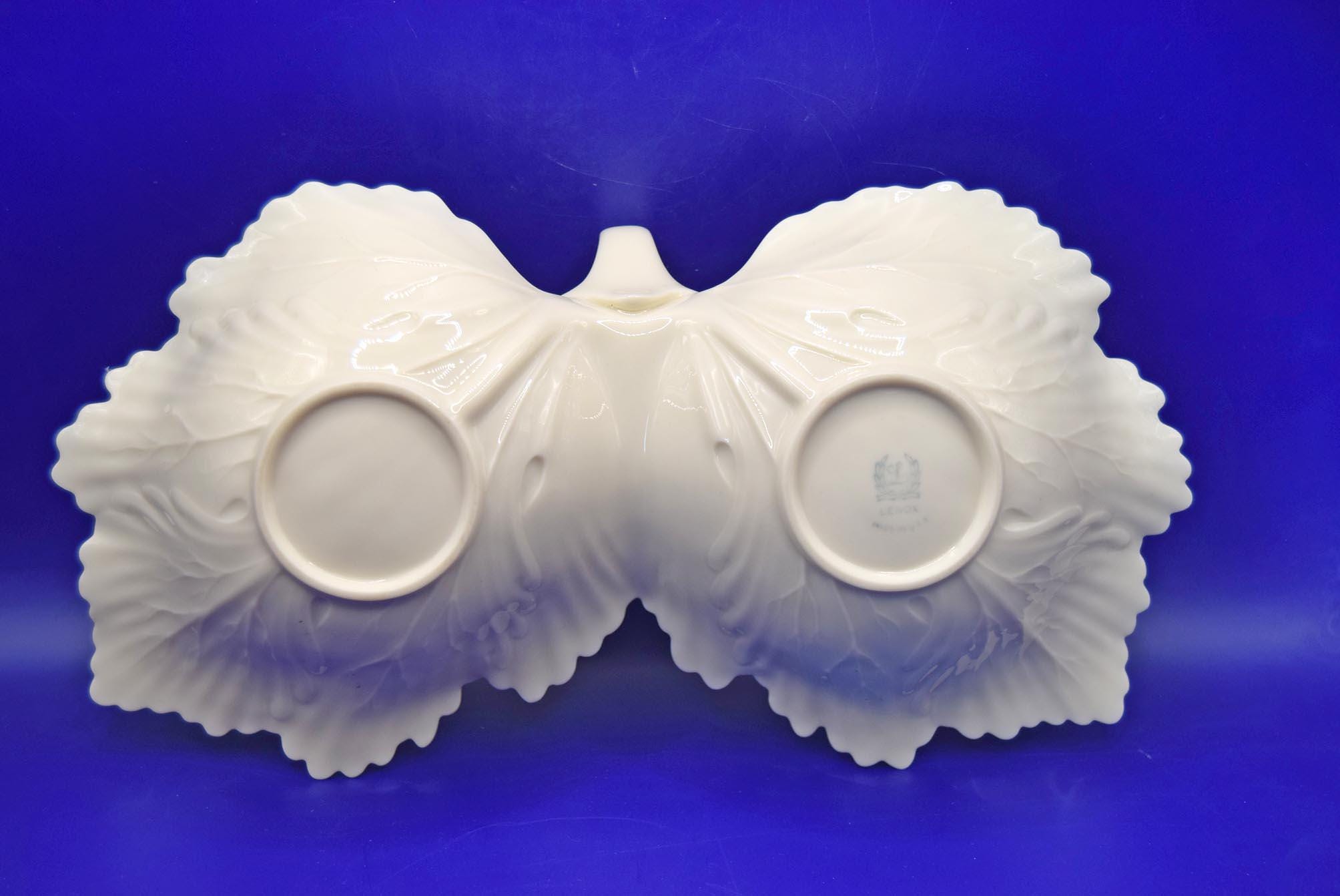 Vintage Lenox Double Leaf Sweet/Nut/Trinket Dish with Handle | Ivory Porcelain