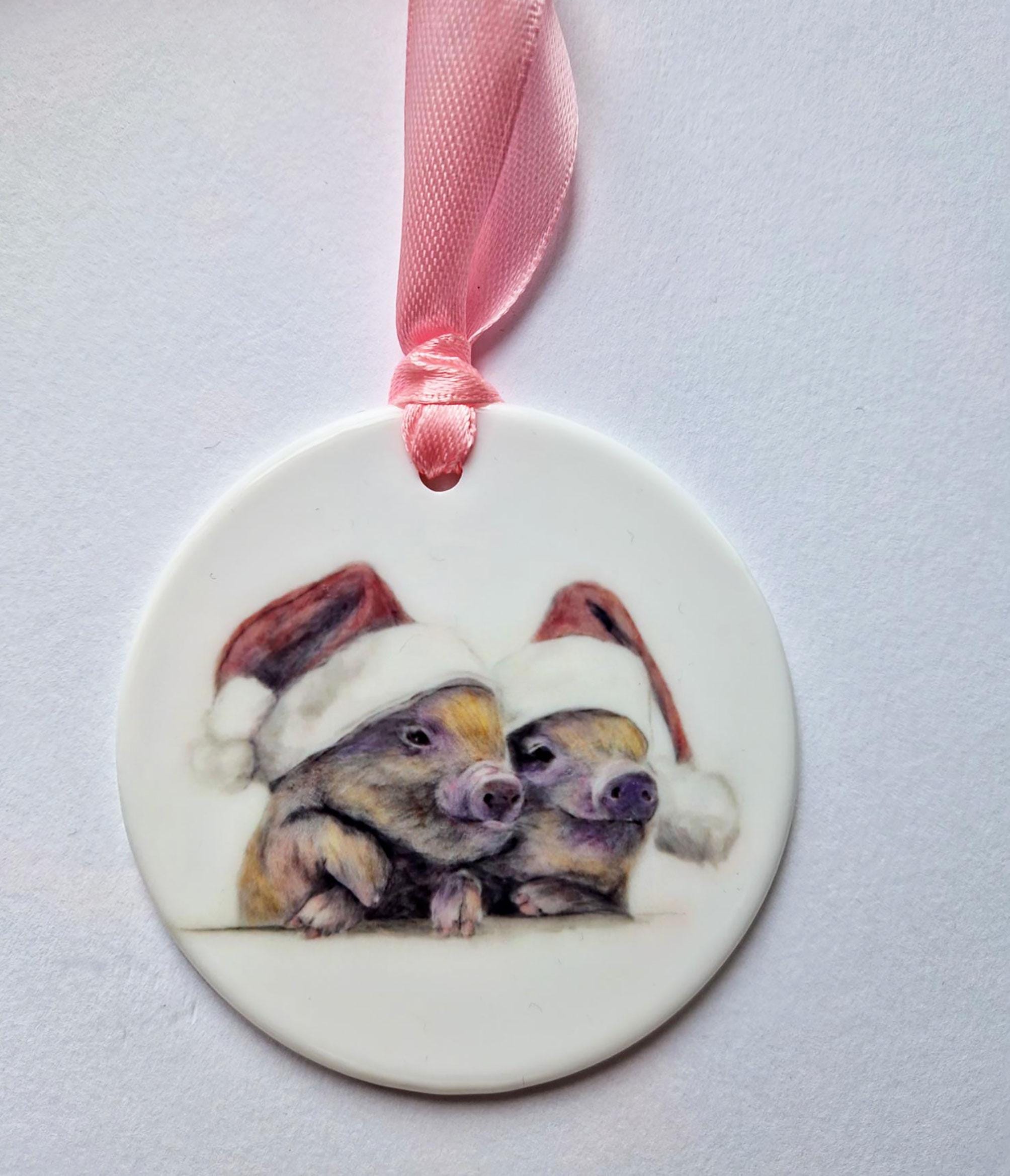 Ceramic disc decorations by Jess Harris, Pet and Portrait Artist. Animal Characters