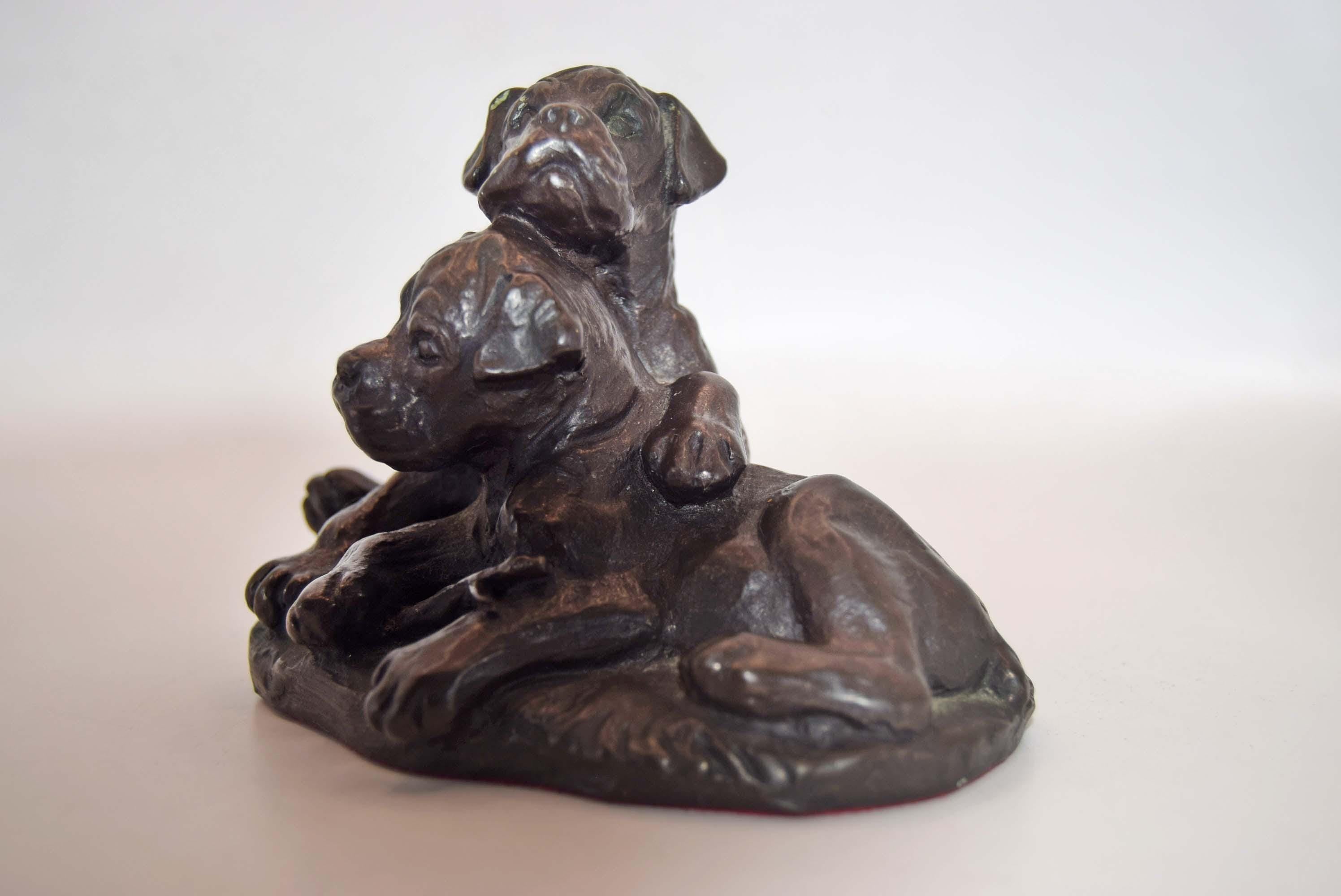 2 Boxer Dog Puppies Figurine by Heredities, Scotland. Cold Cast Bronze Resin M18107