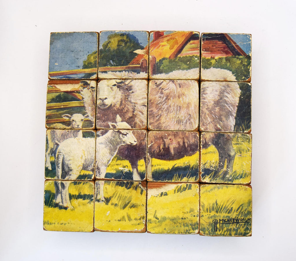 Antique Wooden Block Jigsaw Puzzle Illustrated by G.P.Micklewright c1950s