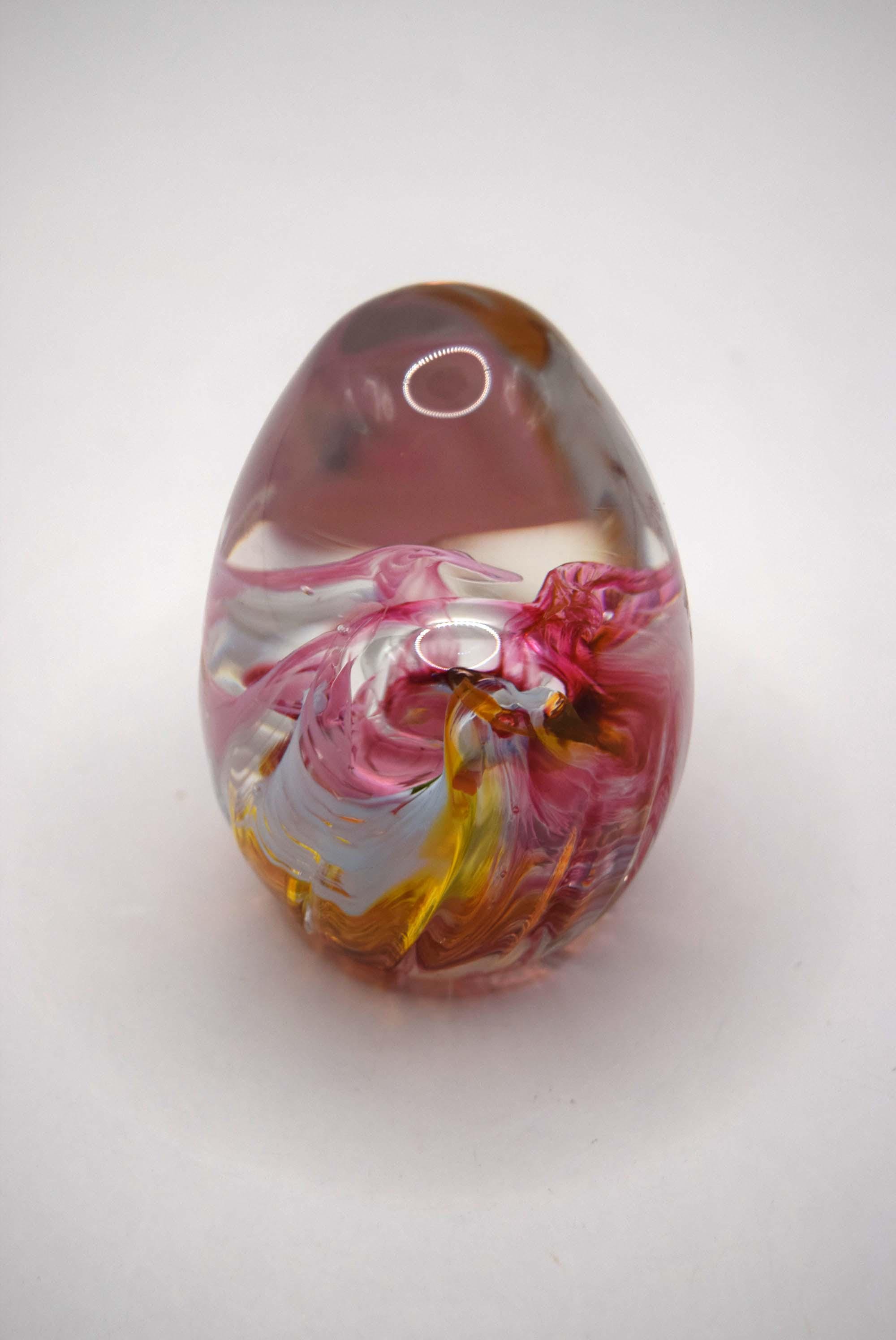 Pretty Vintage Selkirk Art Glass Paperweight Swirl Pink Grey Ribbed Scotland