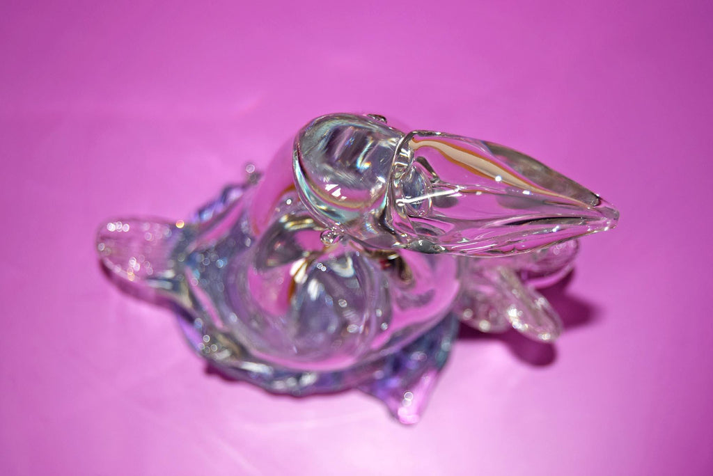 Vintage Italian Clear Glass Toucan and flower on blue rock  c1980s