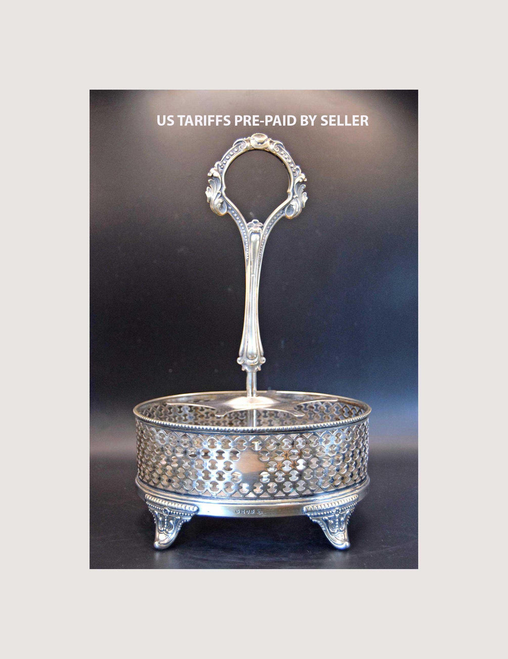 Victorian Silver Cruet Condiment Spice holder | James Deakin & Sons, Sheffield c1890 | Oval silver basket