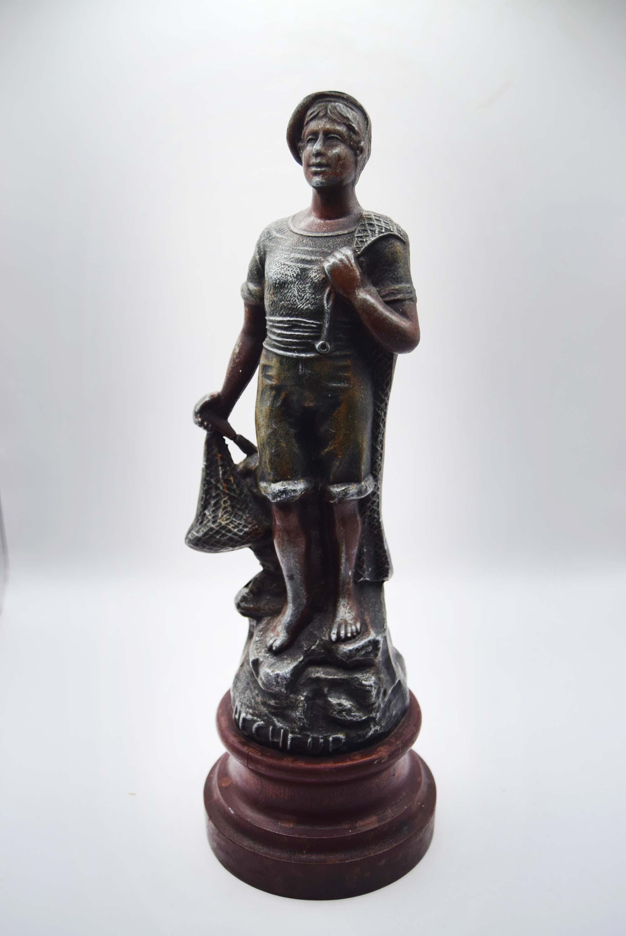 Late 19thC 'Pecheur' French Spelter Figurine - Fisherman - Height 11.5"