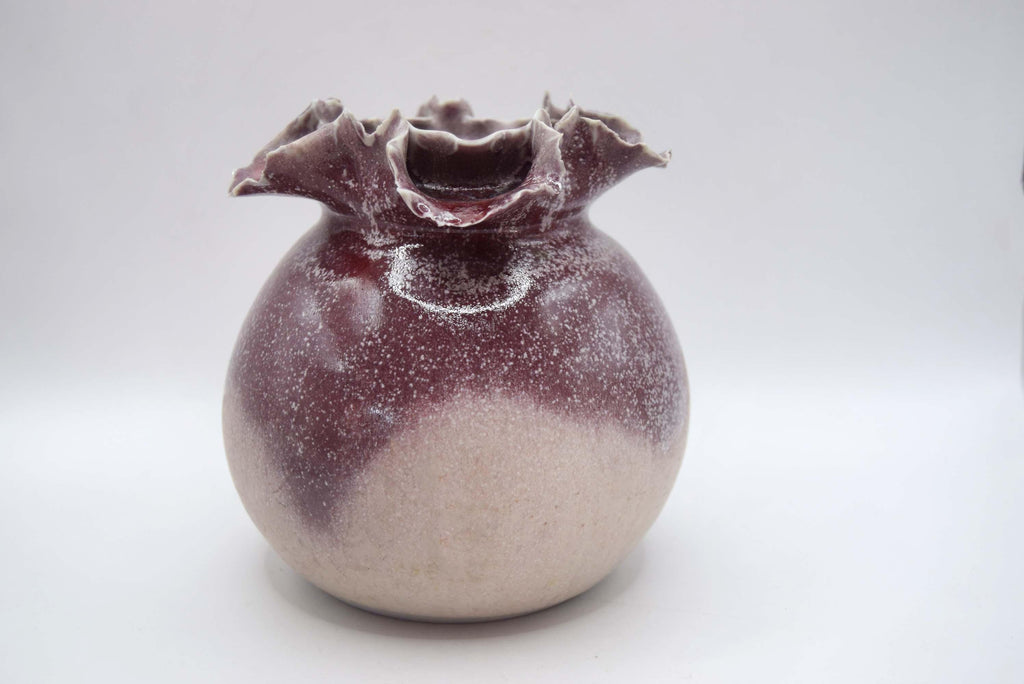 Frilled Vase by Ned Heywood ~ Studio Pottery Chepstow, Pink and Natural 1985