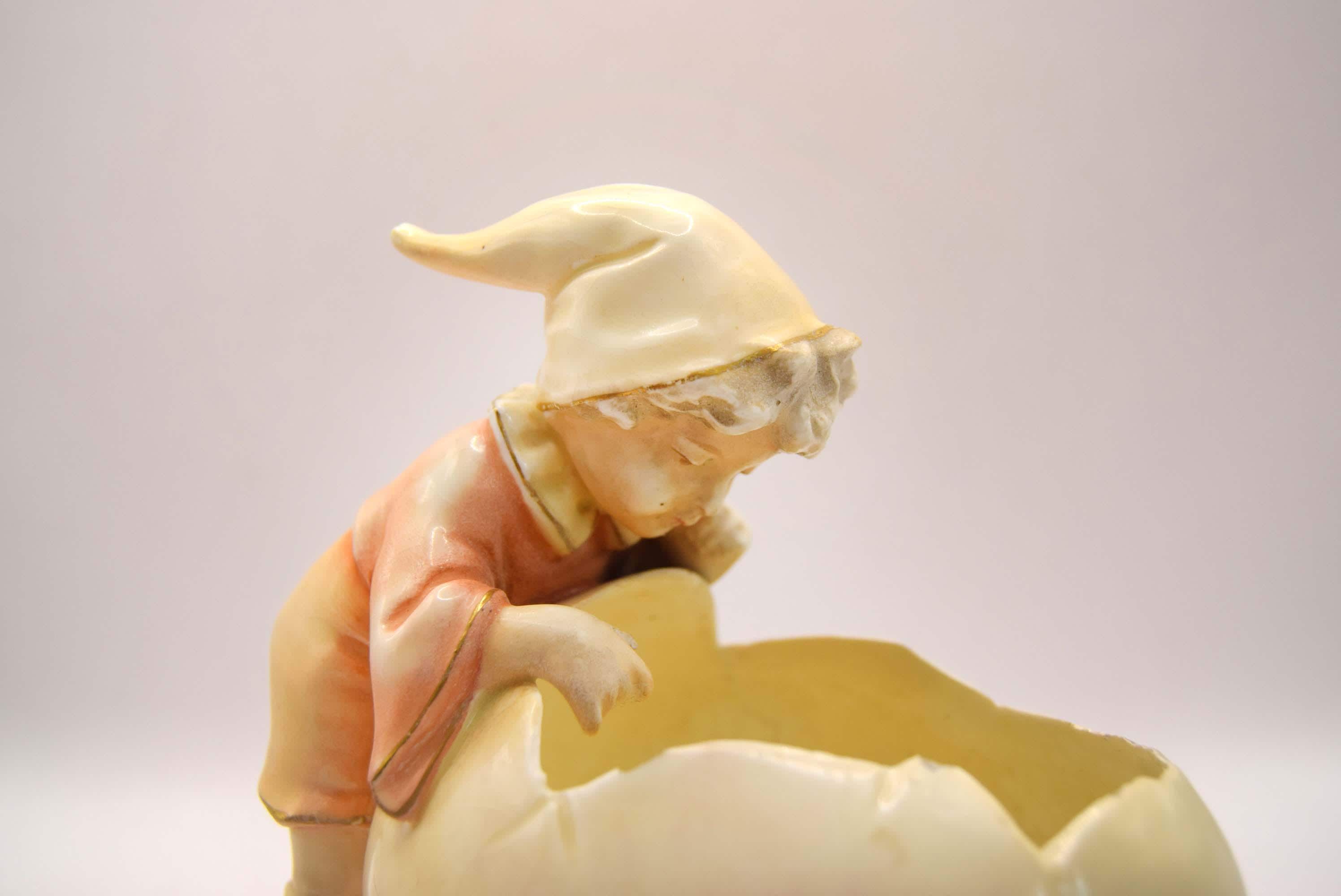 Antique GebrÃ¼der Heubach Boy with Egg Planter - German Bisque Porcelain c. 1900