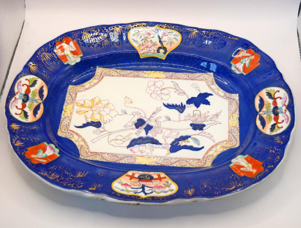 Rare Mason's Ashworth Ironstone Platter: 14" Imari Style Cobalt Blue Charger