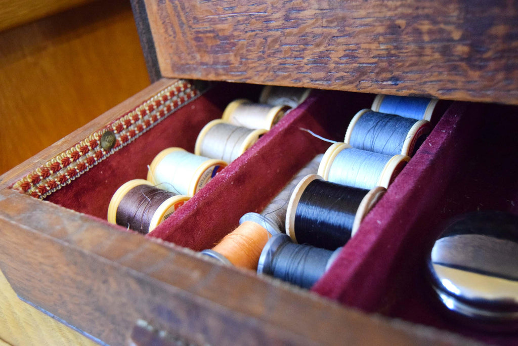 Antique Victorian Oak Work Box Sewing Box with Drawer