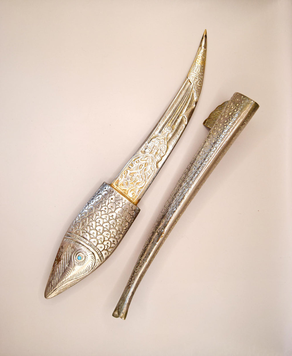 Vintage  Letter Opener Fish-Shaped Silver Metal  & Sheath â€“ Nautical â€“ Ocean-Inspired Desk Accessory