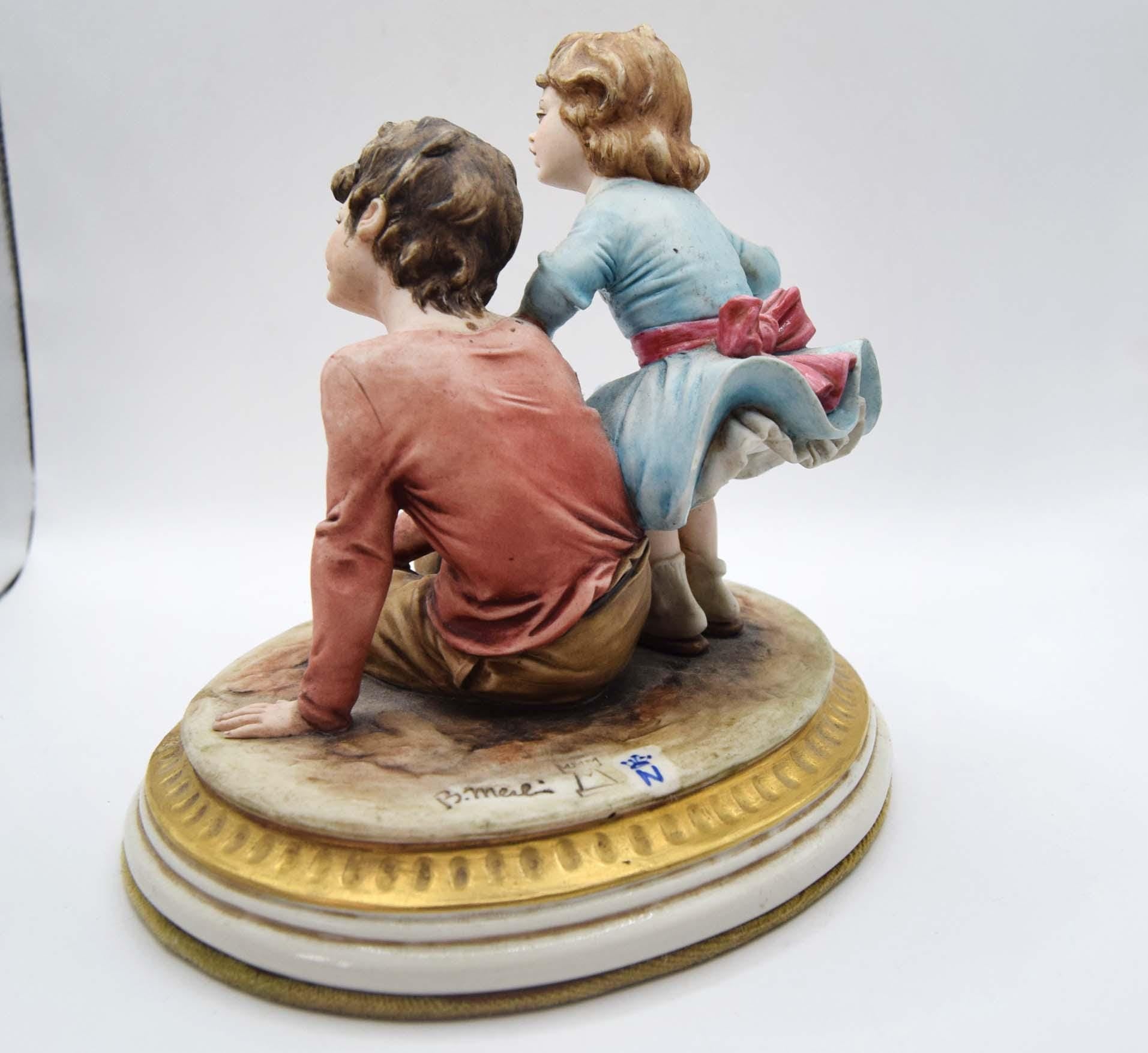 Vintage Capodimonte By Bruno Merli Porcelain - Italian Figurine - Boy With Girl 1950