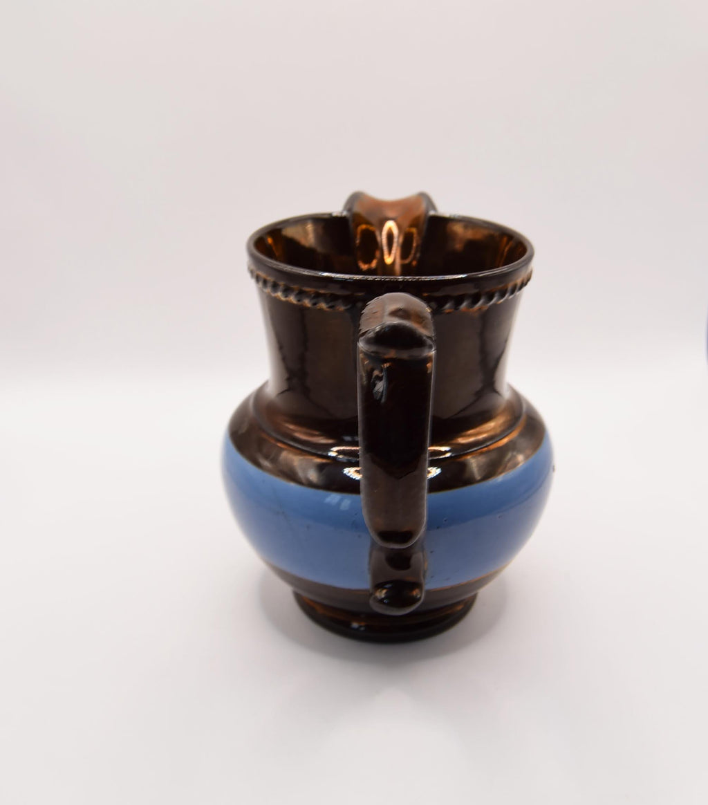 Antique Victorian Copper Lustre Pitcher Jug 19th Century Blue Band