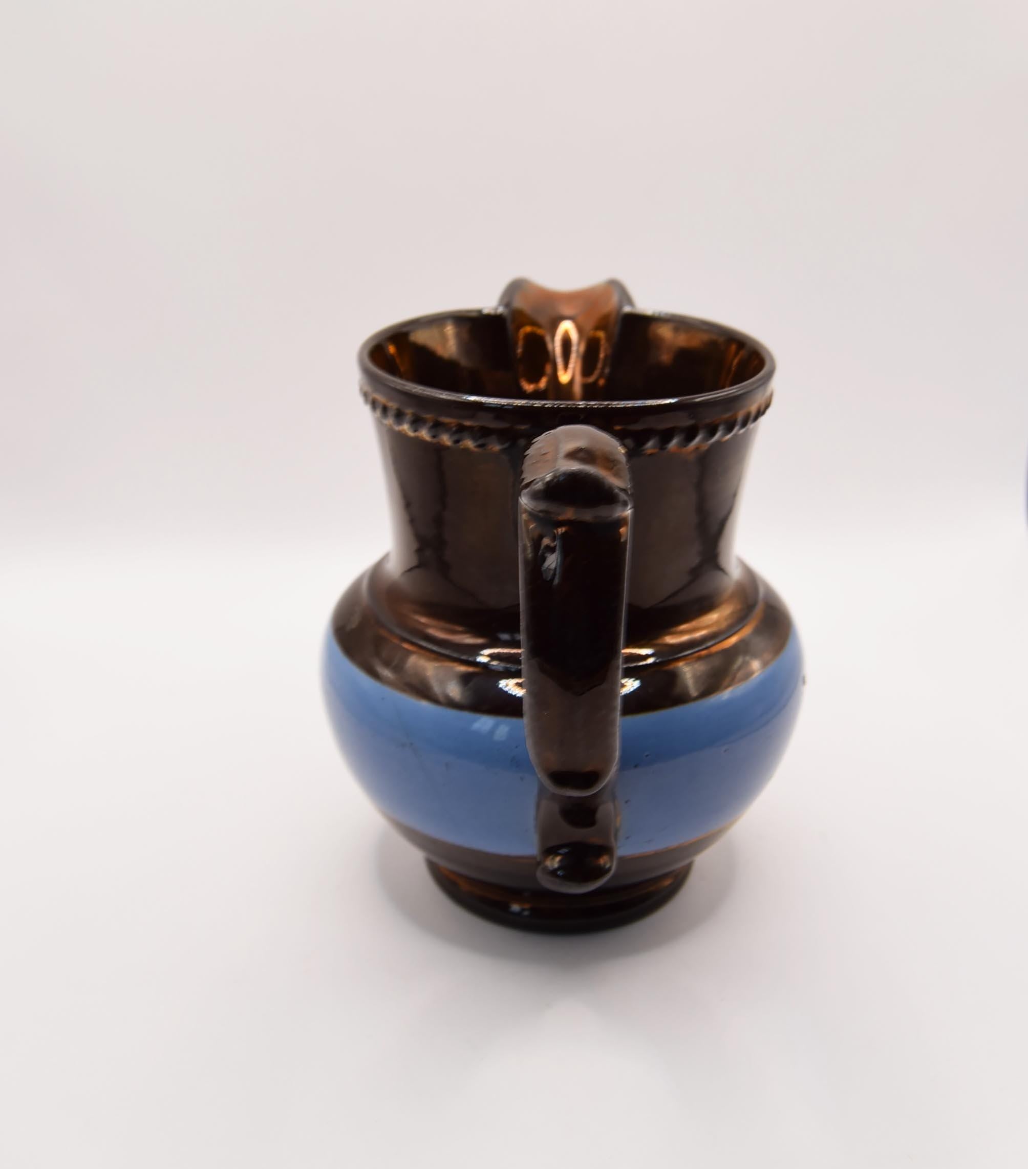 Antique Victorian Copper Lustre Pitcher Jug 19th Century Blue Band