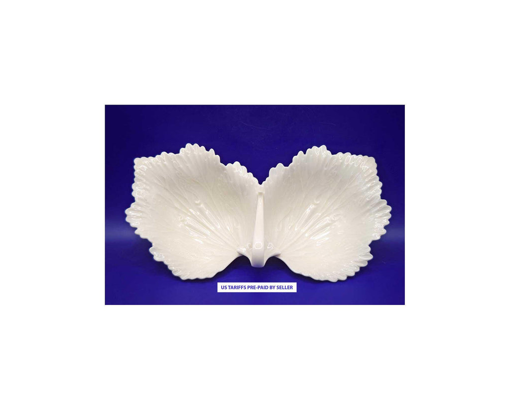 Vintage Lenox Double Leaf Sweet/Nut/Trinket Dish with Handle | Ivory Porcelain