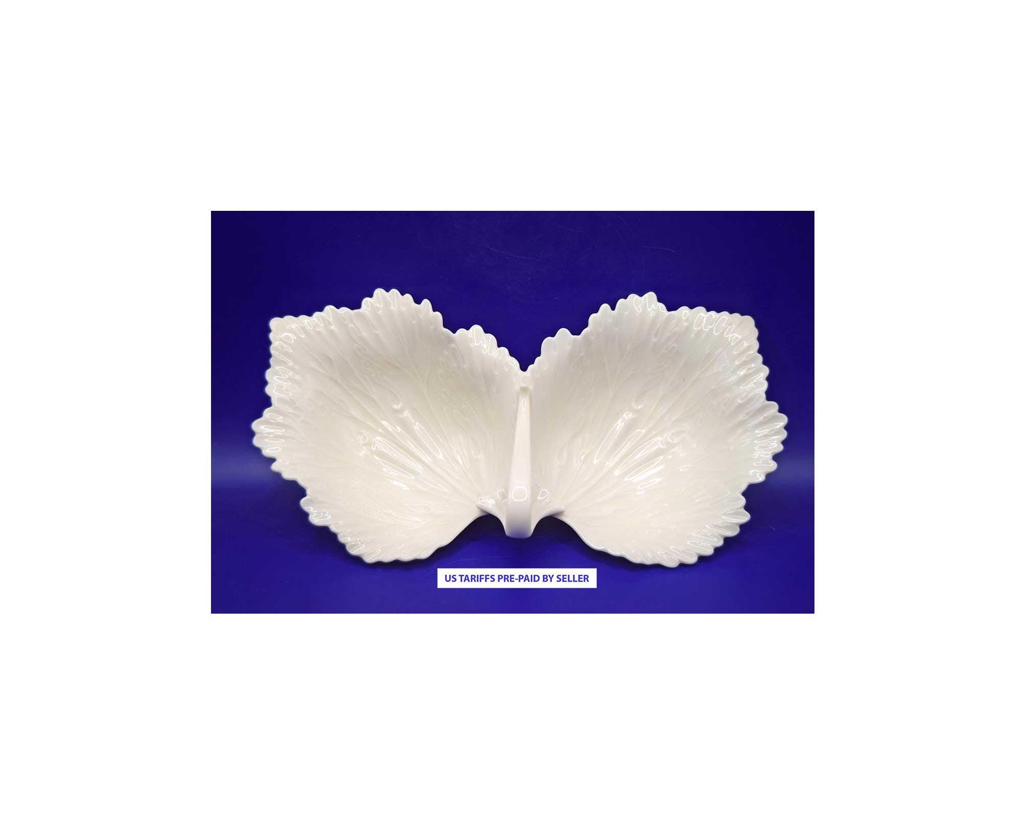 Vintage Lenox Double Leaf Sweet/Nut/Trinket Dish with Handle | Ivory Porcelain