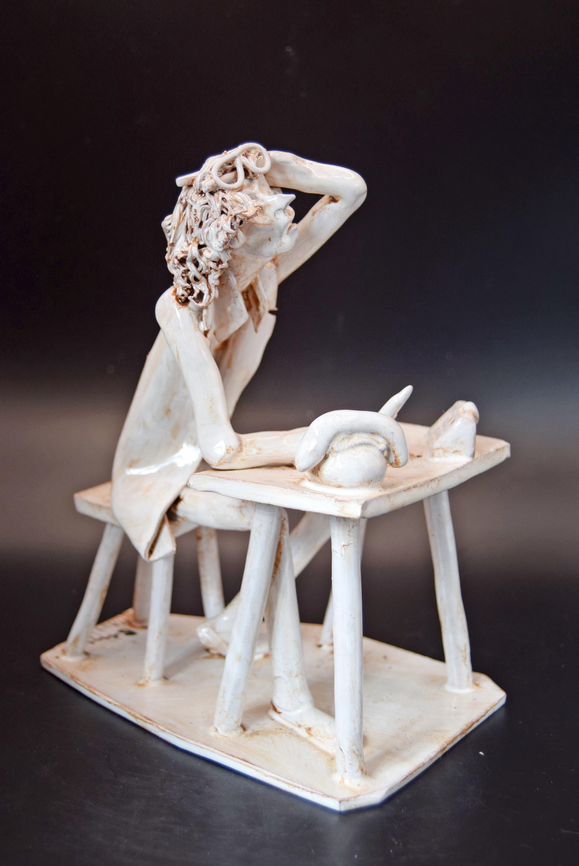 Vintage Signed Dino Bencini Italy Accountant Ceramic Sculpture figurine 8" high | Italian figurine