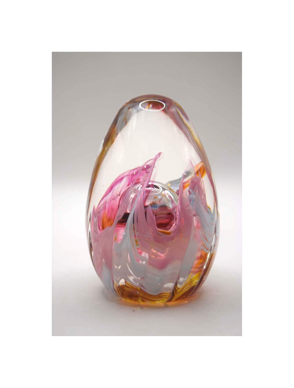 Pretty Vintage Selkirk Art Glass Paperweight Swirl Pink Grey Ribbed Scotland