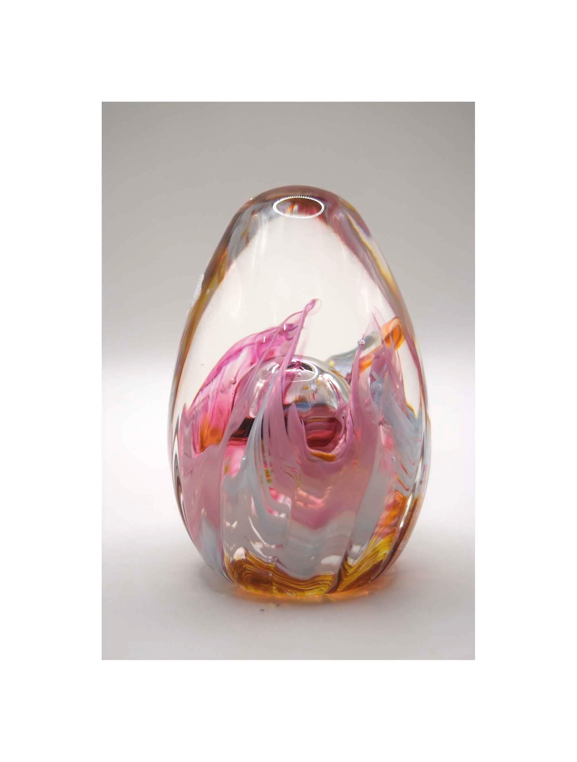 Pretty Vintage Selkirk Art Glass Paperweight Swirl Pink Grey Ribbed Scotland