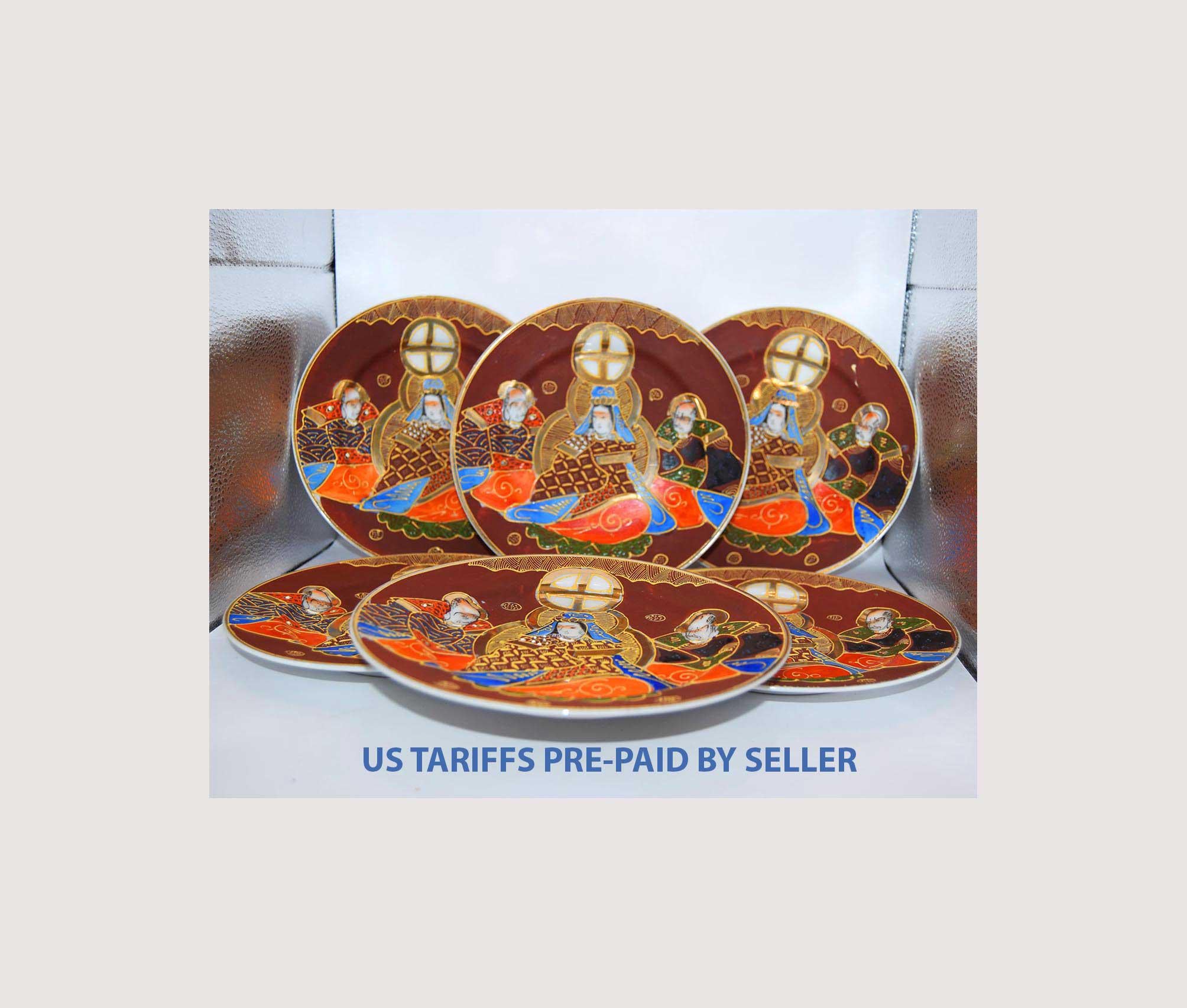 6 x Antique Japanese Satsuma Moriage Plates 19cms - Taisho period 1940s