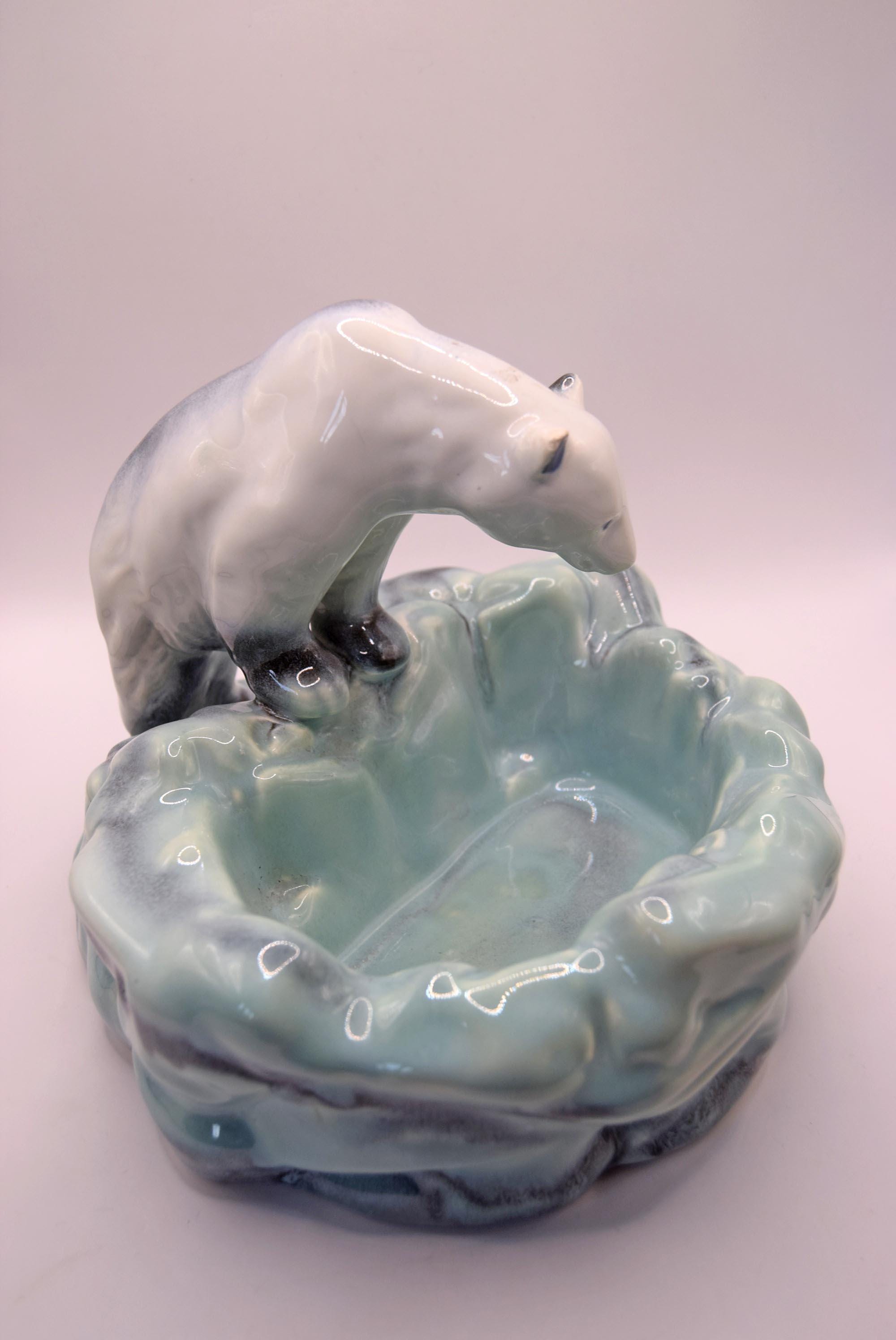 Art Deco Ditmar Urbach Polar Bear Bowl, 1930s Czechoslovakian Ceramic Dish