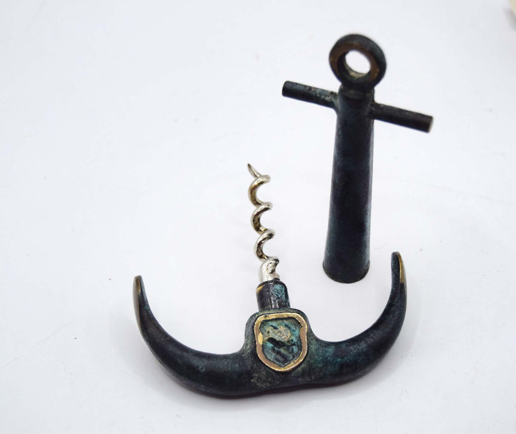 Antique Iron Anchor Corkscrew with Shield. Original patina. c1940s