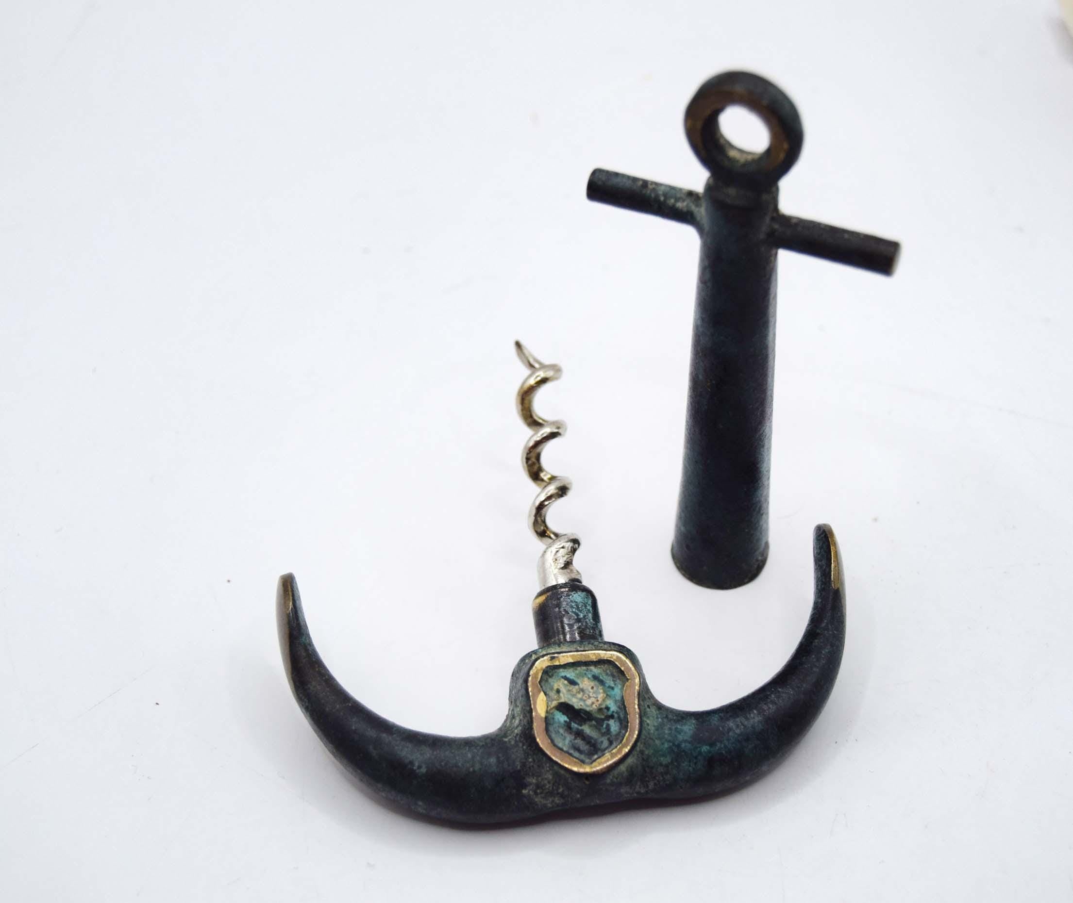 Antique Iron Anchor Corkscrew with Shield. Original patina. c1940s