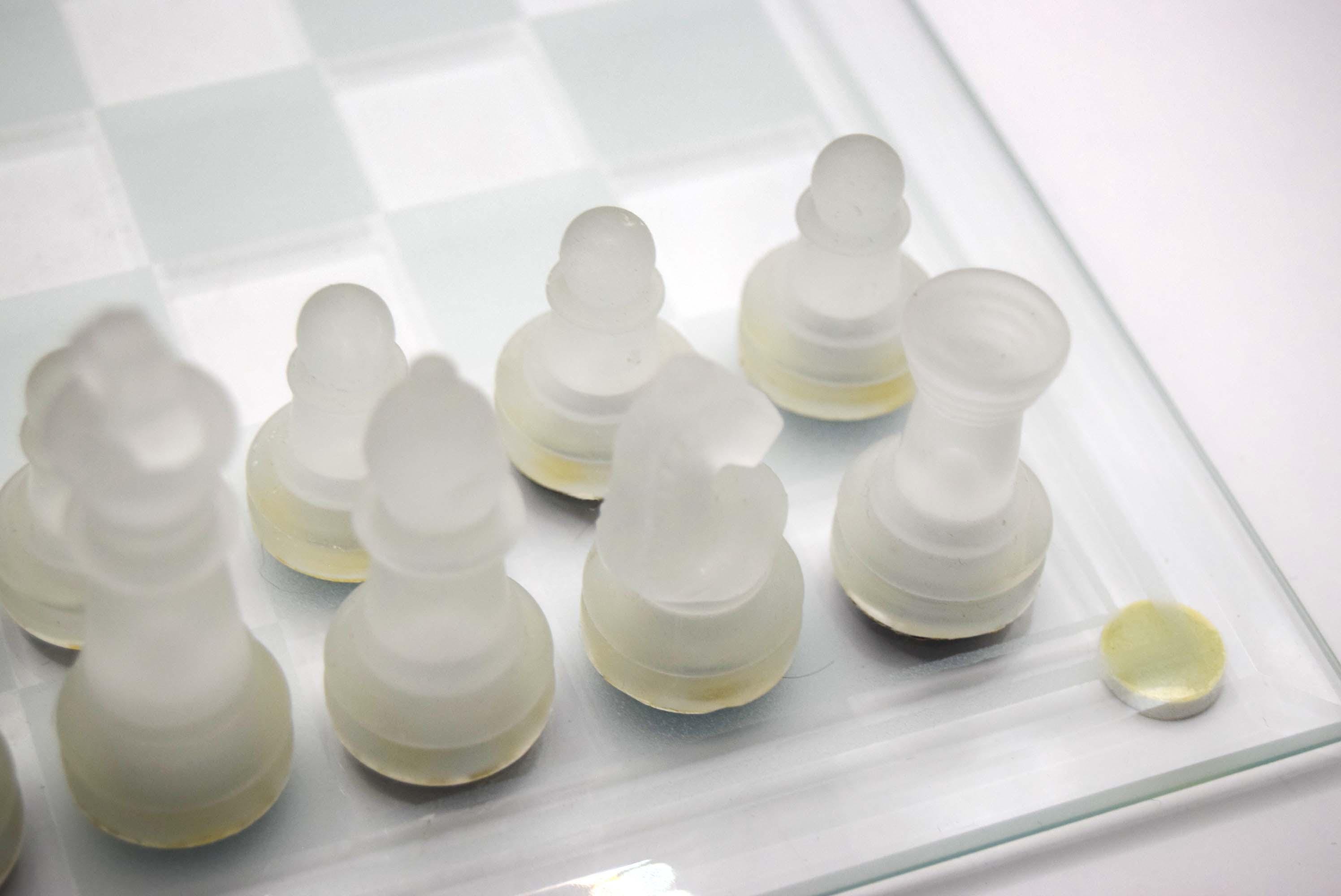 Vintage Glass Chess Set | Frosted and Clear pieces | 25cm x 25cm board
