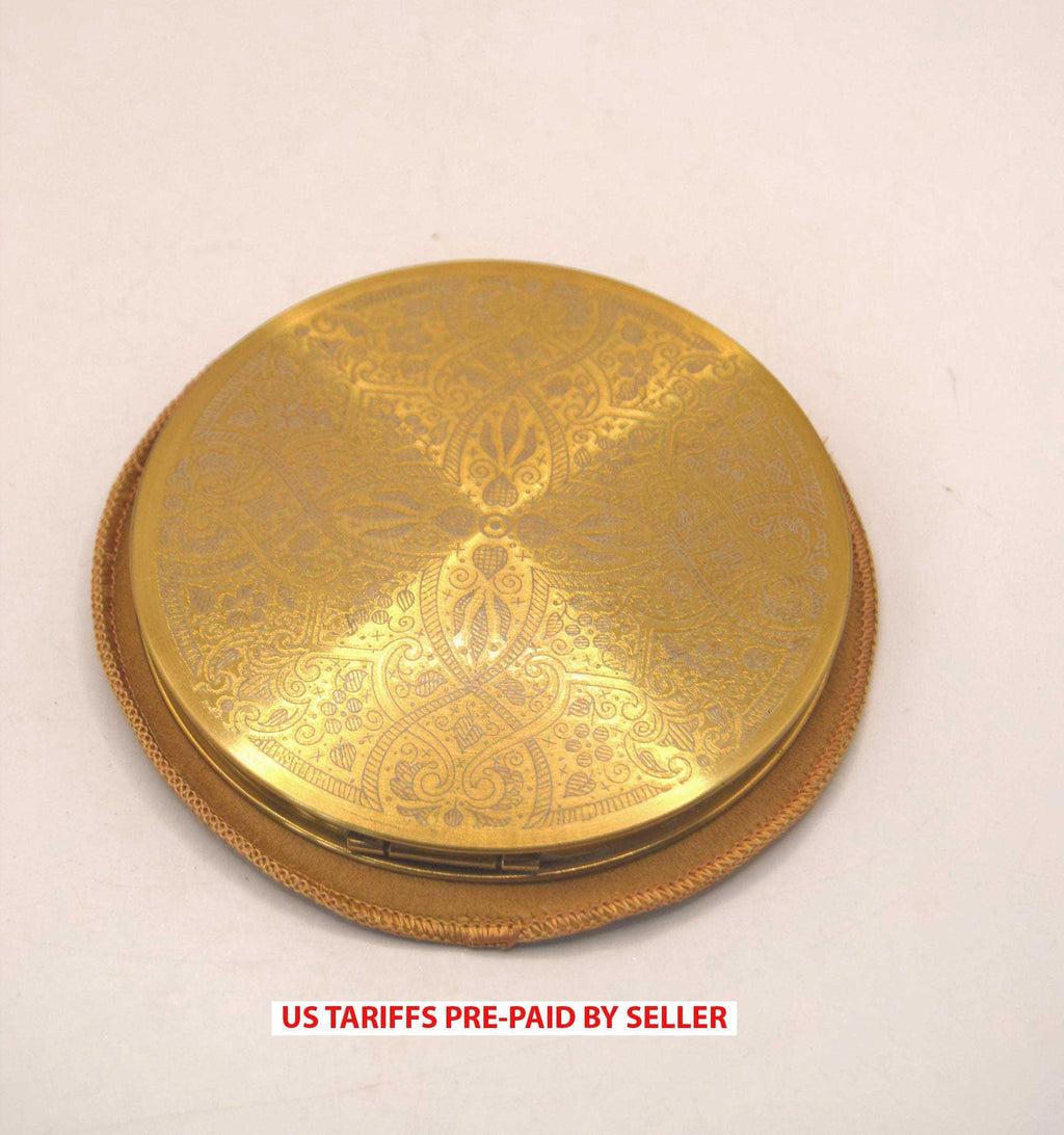 Vintage Le Rage Powder Compact & Pouch Gold Tone 1950