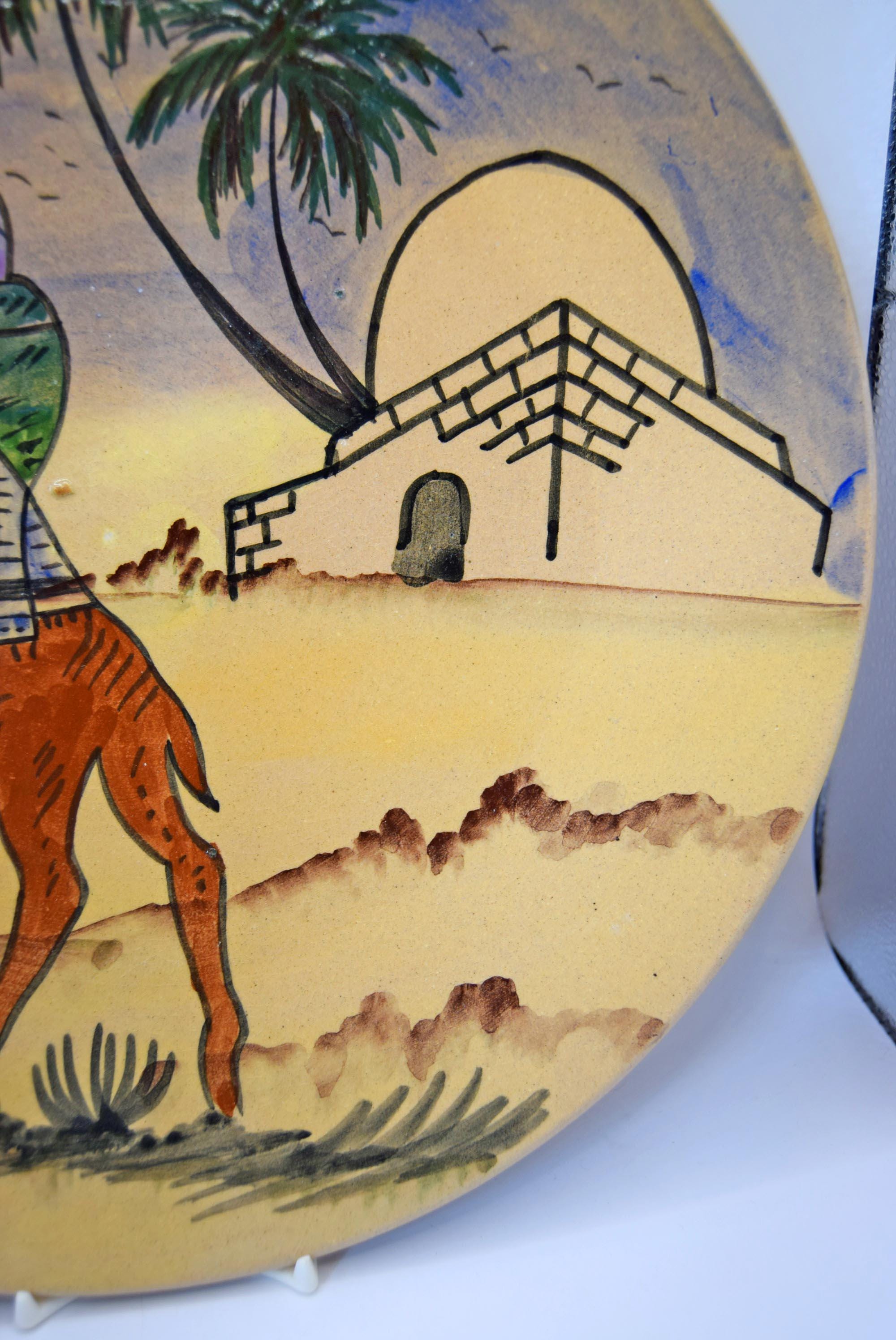 Large Tunisian Wall Plate Hand painted Decorative Vintage Mid Century