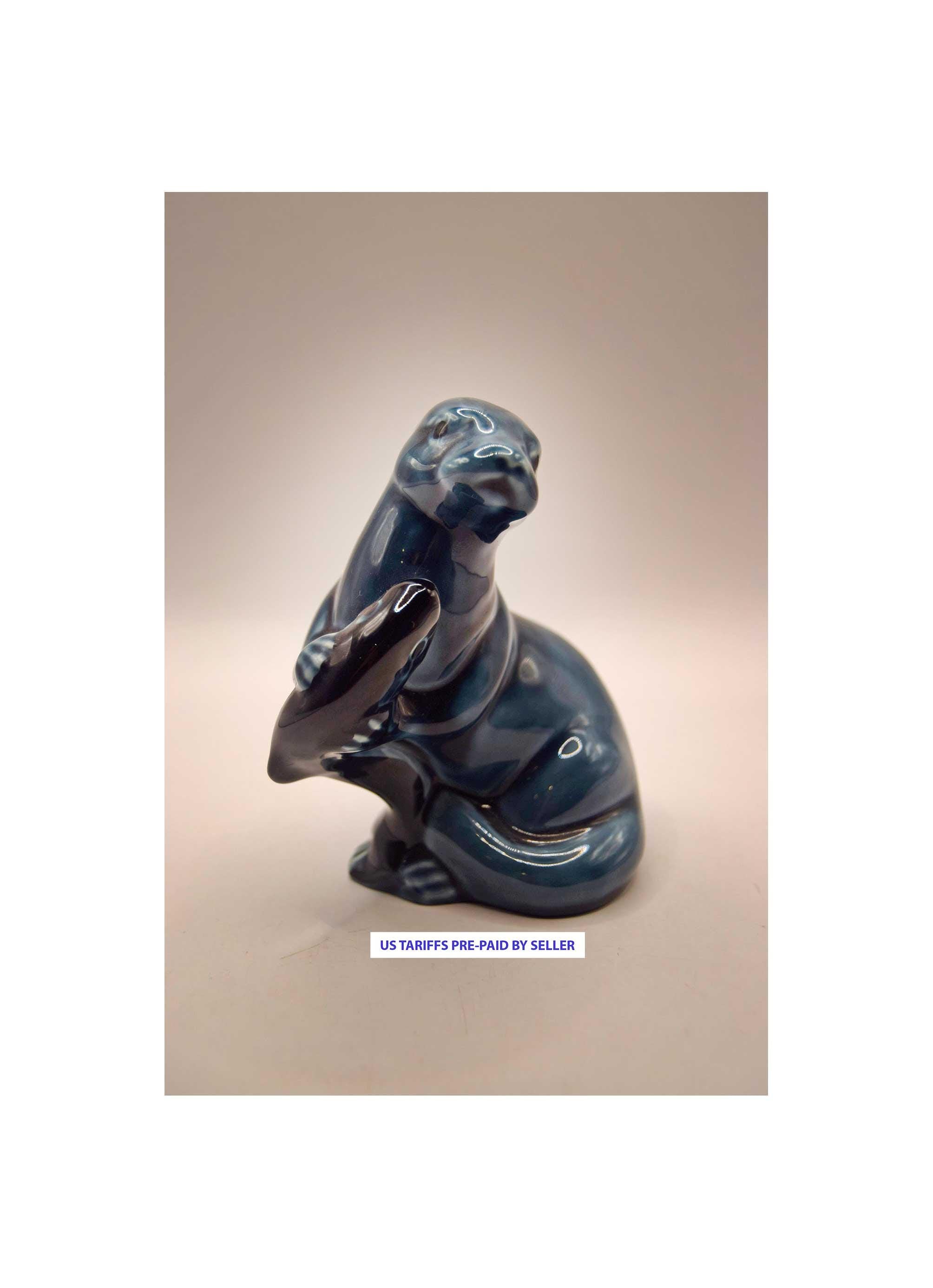 Vintage Poole Pottery Porcelain Seal with Fish Figurine c1980s