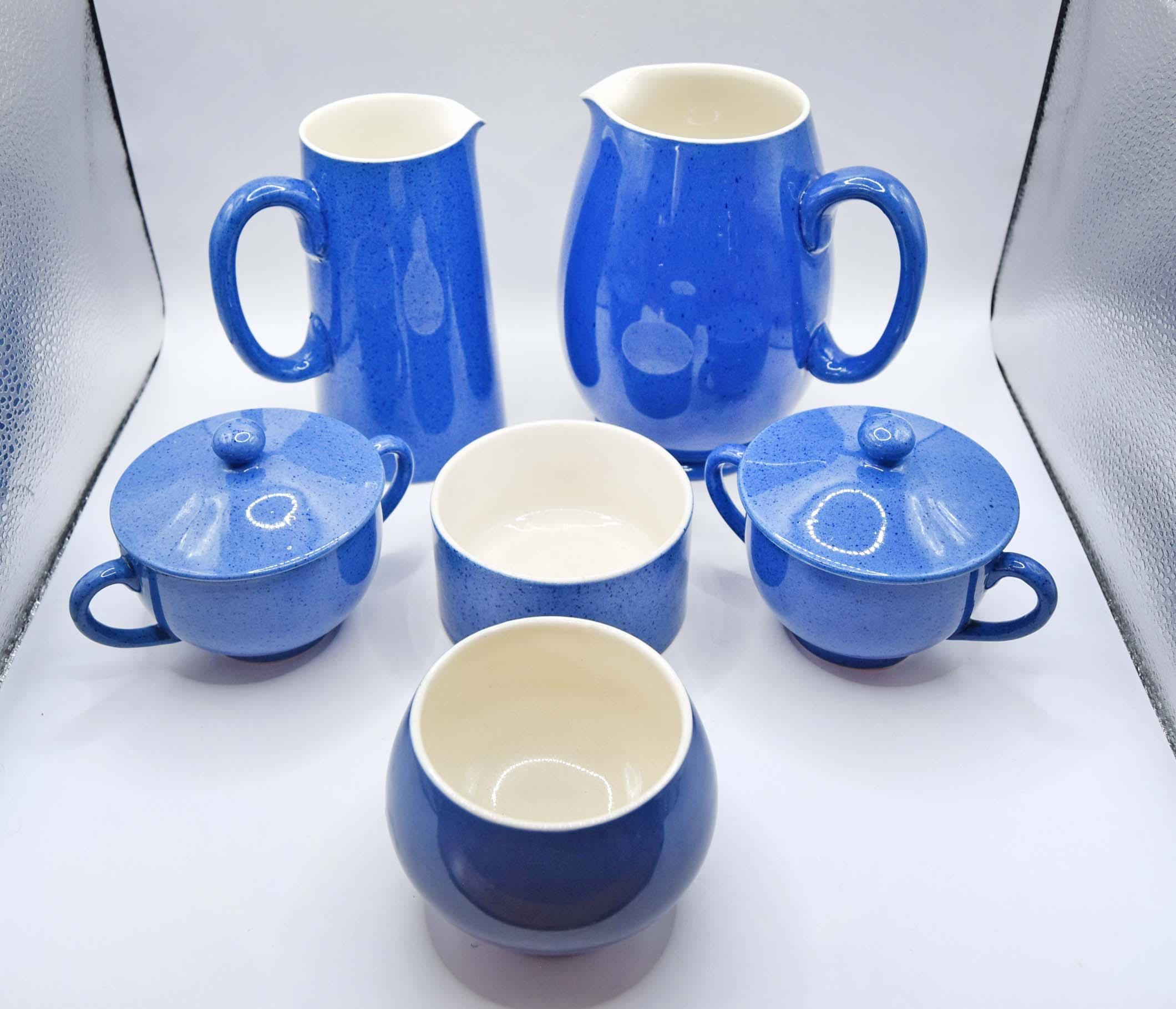 Moorcroft Liberty Blue Mottle Pitcher, Jug & Bowls - Art Deco 1935