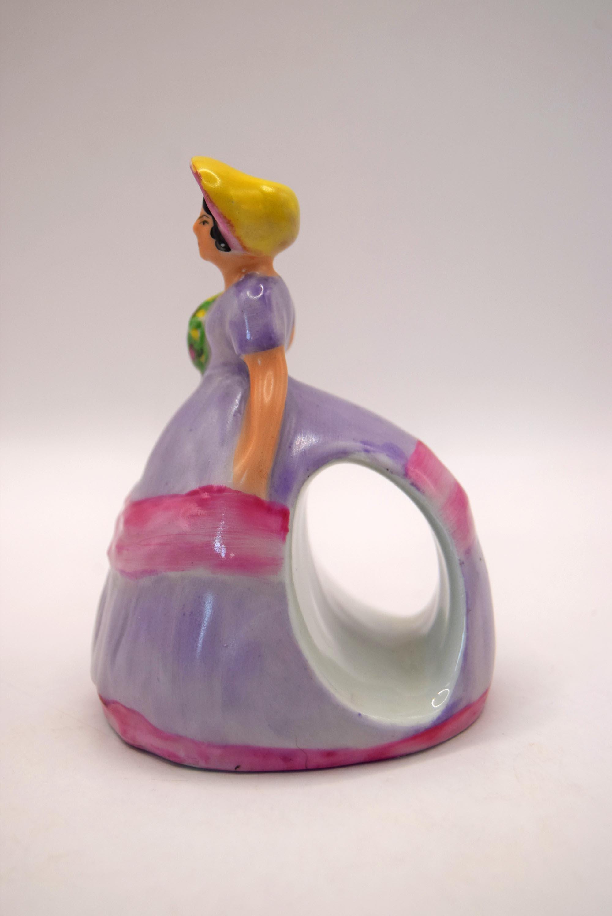 Carlton Ware Crinoline Lady Napkin Ring: Art Deco Hand-Painted Ceramic